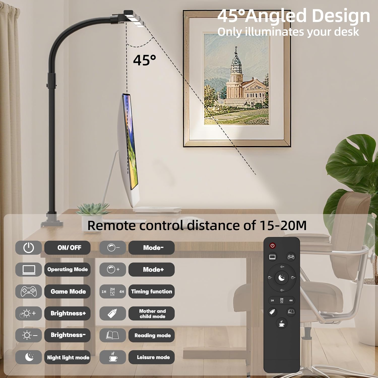 LED Desk Lamp with Clamp, Eye-Carying Desk Light with Remote,Adjustable Flexible Gooseneck,1800LM Ultra Bright Table