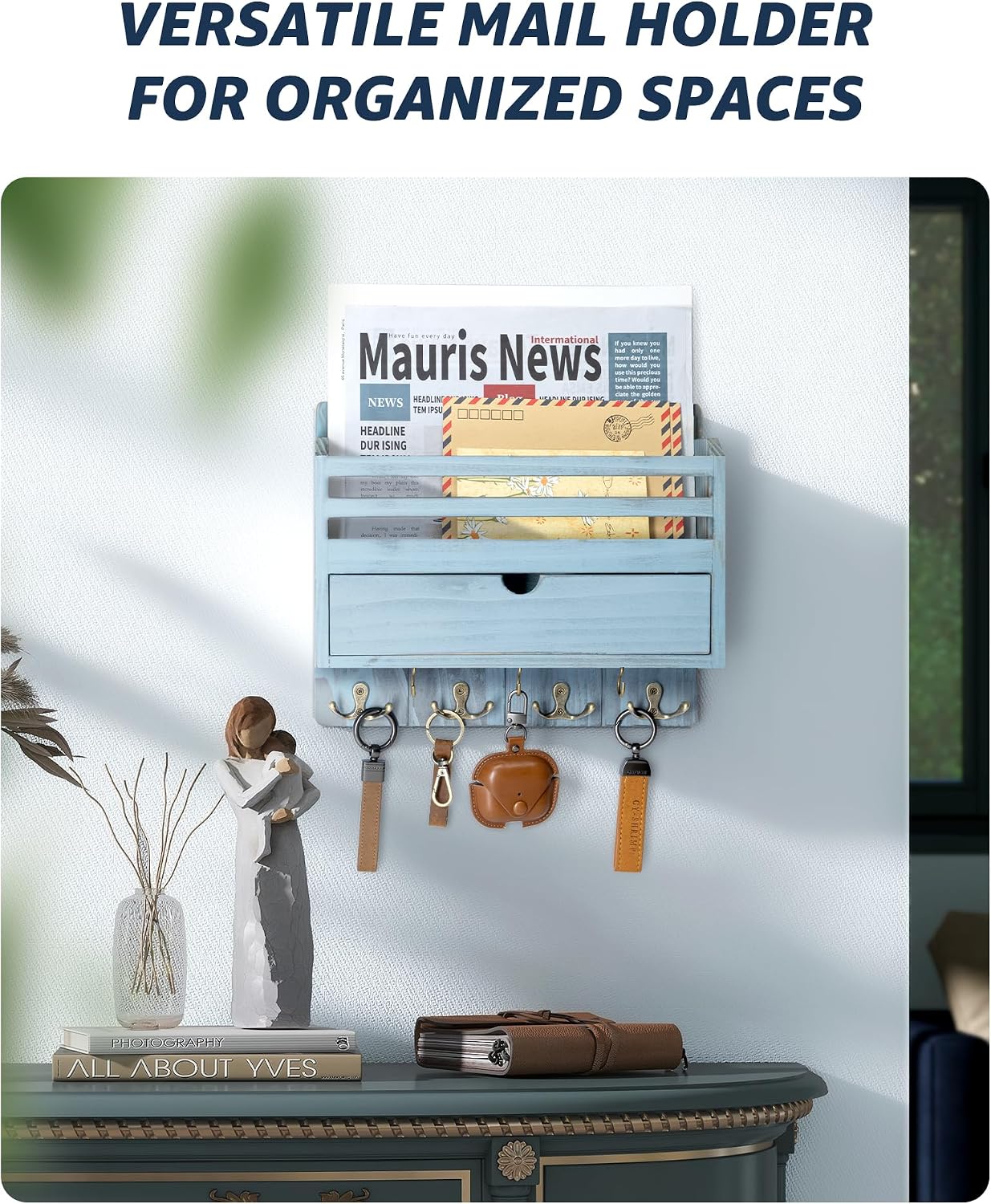 Farmhouse Key and Mail Holder / Blue