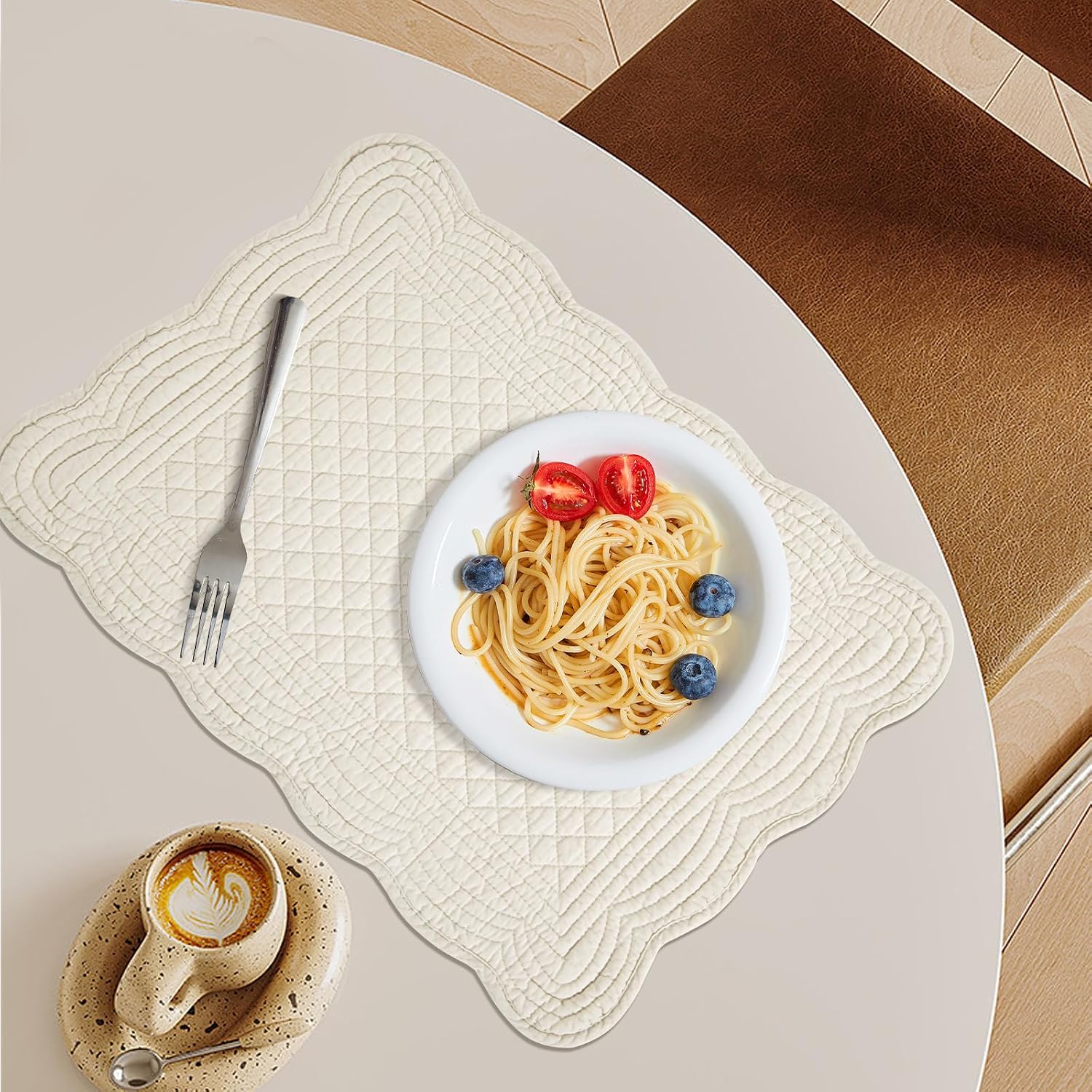 100% Cotton Quilted Placemats Set of 6,Washable Cloth Table Placemats for Kitchen & Dining Table