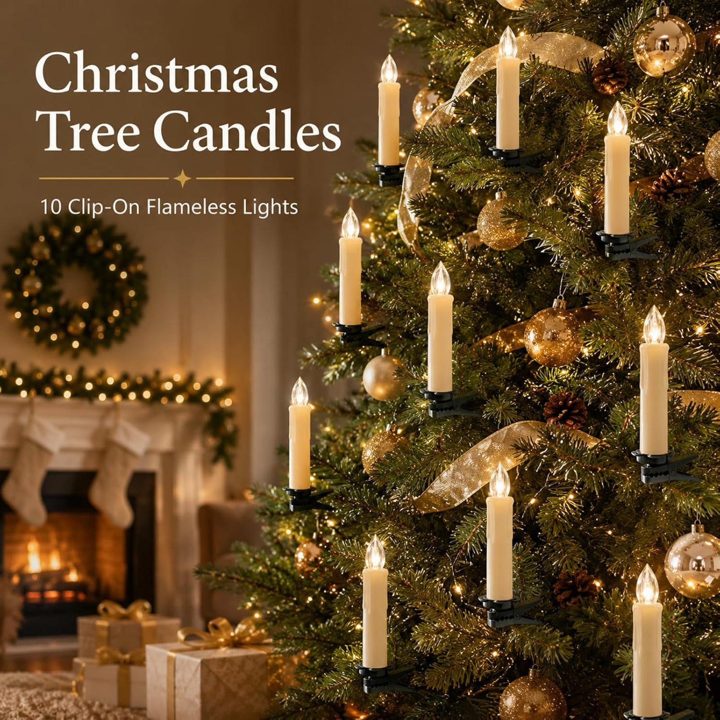 LED Taper Candles with Remote 4in, 10 Clip-On Christmas Tree Lights | Magical Floating Flameless Candle Short Battery