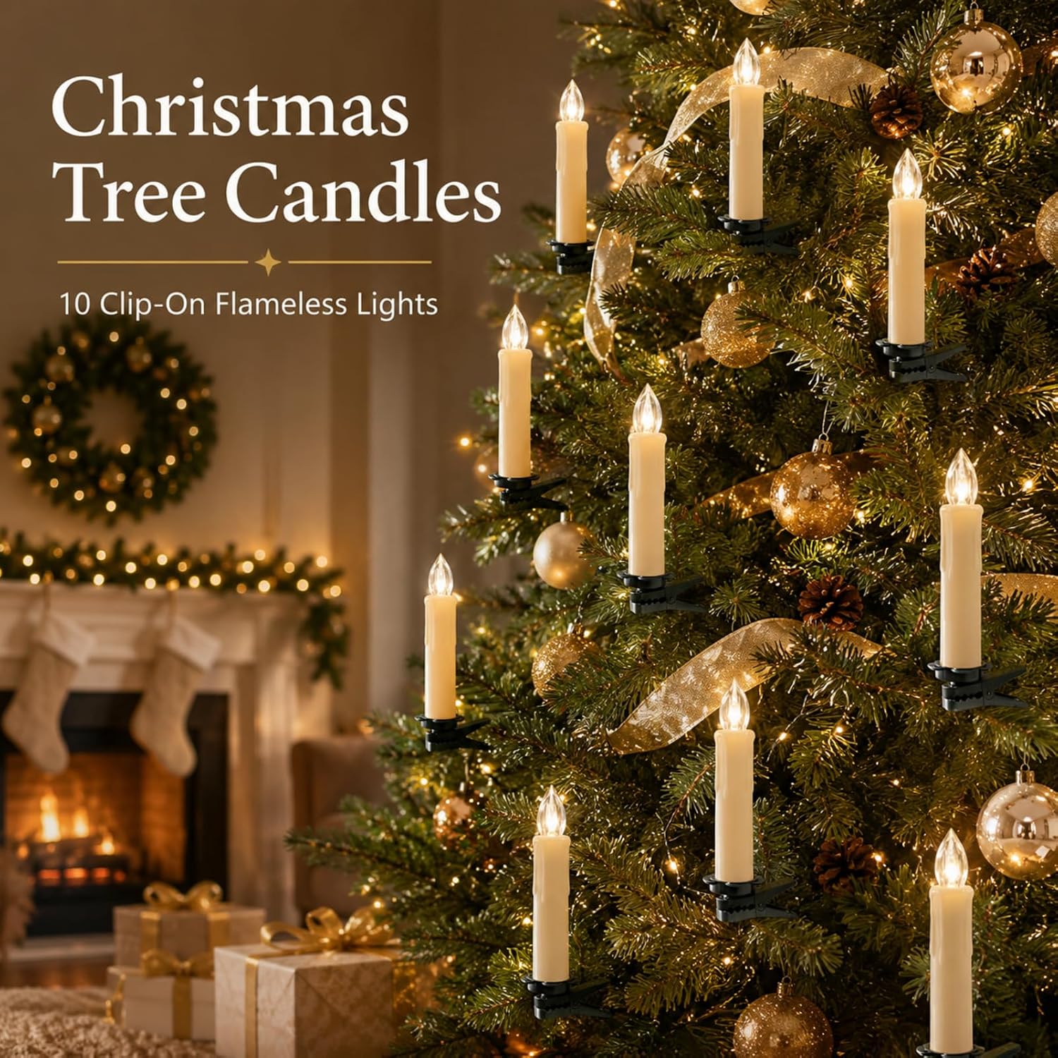 LED Taper Candles with Remote 4in, 10 Clip-On Christmas Tree Lights | Magical Floating Flameless Candle Short Battery