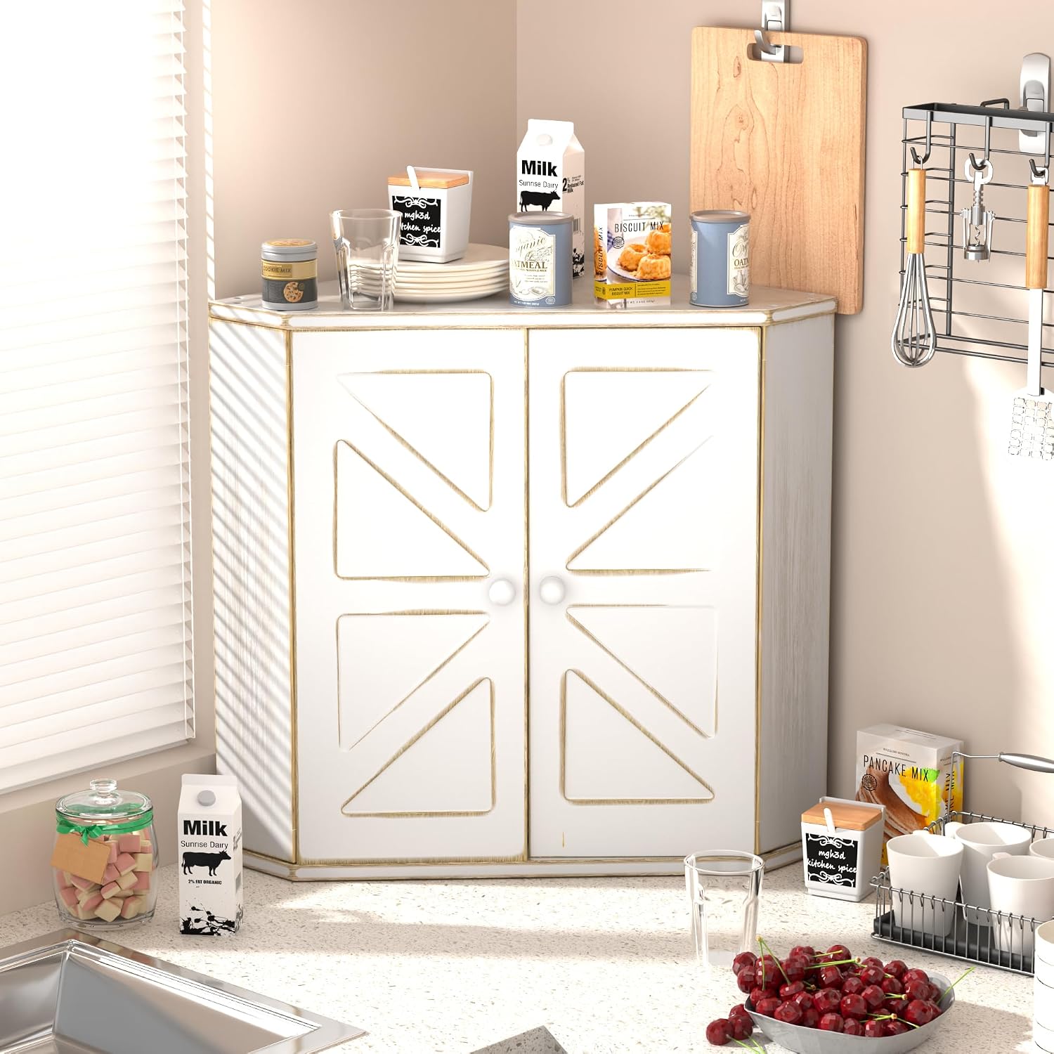 Corner Bread Box for Kitchen Countertop, Storage Container for Homemade Bread, Double Layer BreadBox, Large Capacity