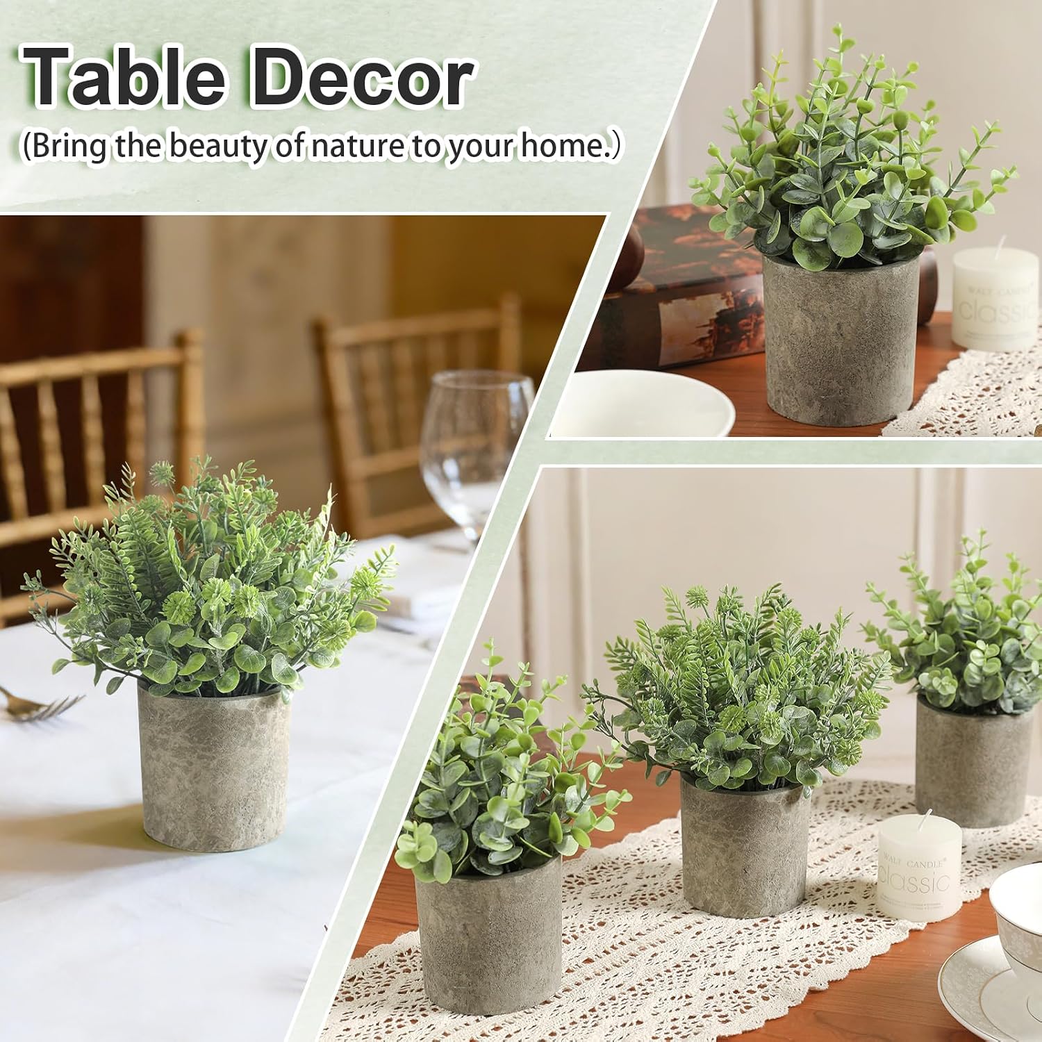 Mini Potted Fake Plants Artificial Plastic Indoor Eucalyptus Plants / Light Green / Set of 3