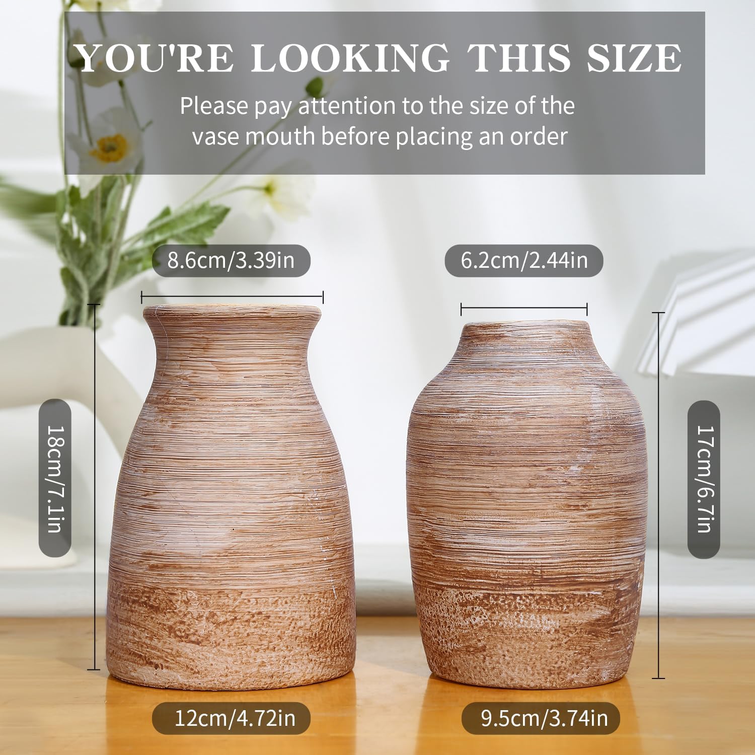 Ceramic Rustic Vase Neutral Terracotta Vases / Set of 2