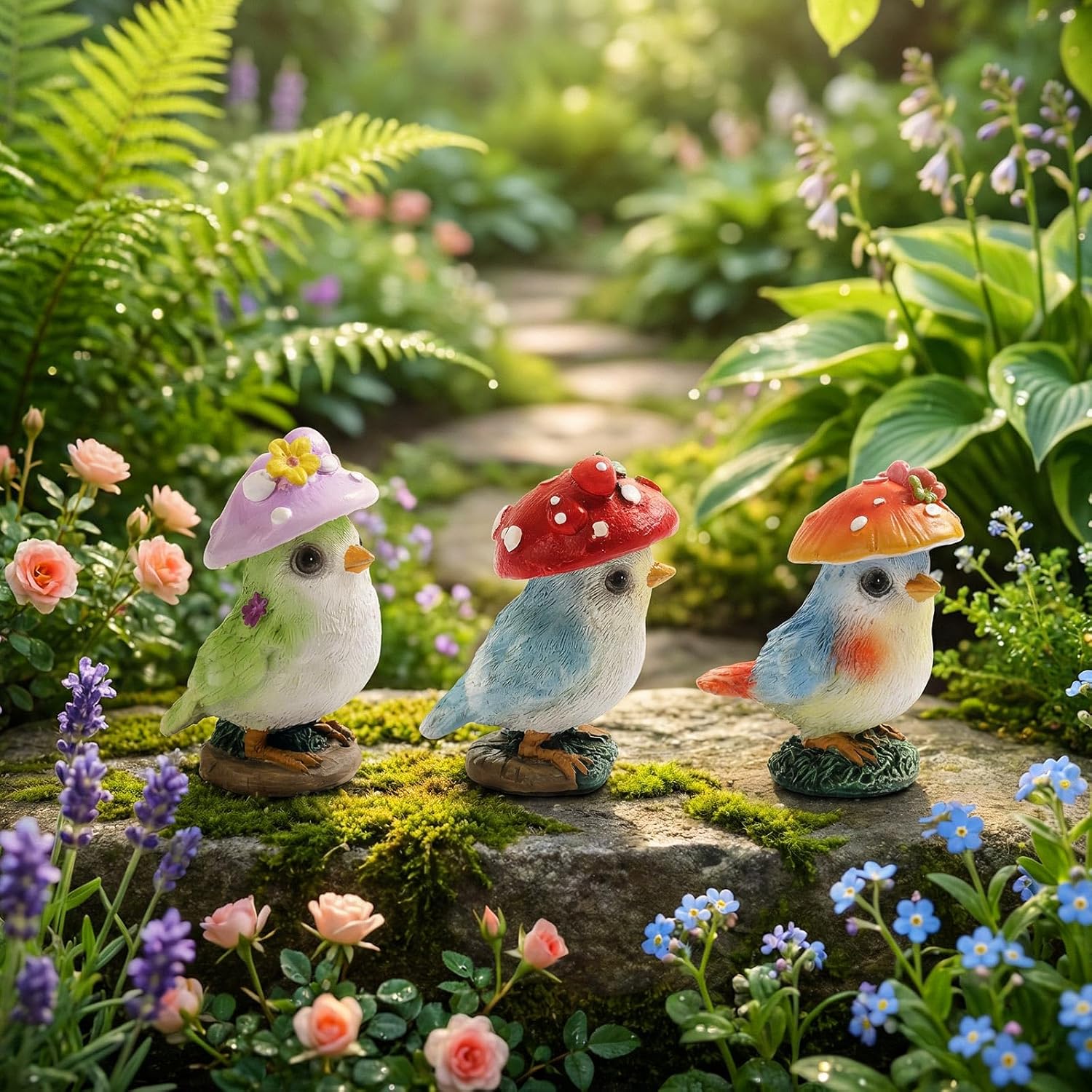 Mushroom Bird Figurines / Set of 3
