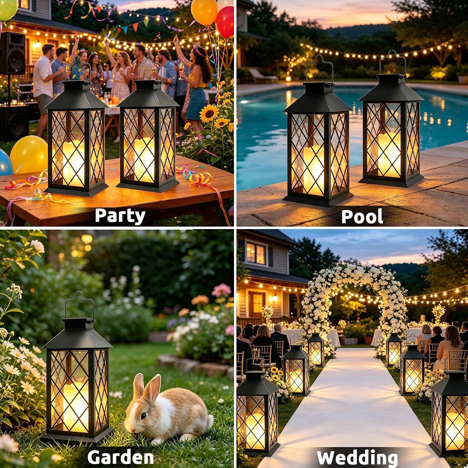2 Pack 9" Medium Tempered Glass Solar Lanterns Outdoor Waterproof | Hanging Solar Lights with Flickering Flameless