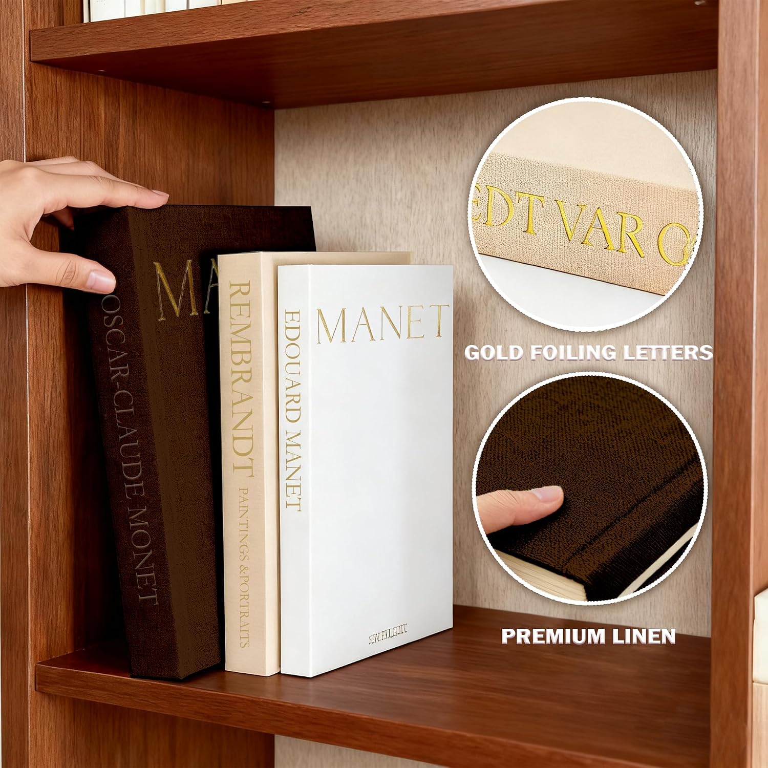 Linen Faux Book / Brown-beige-apricot / Set of 3