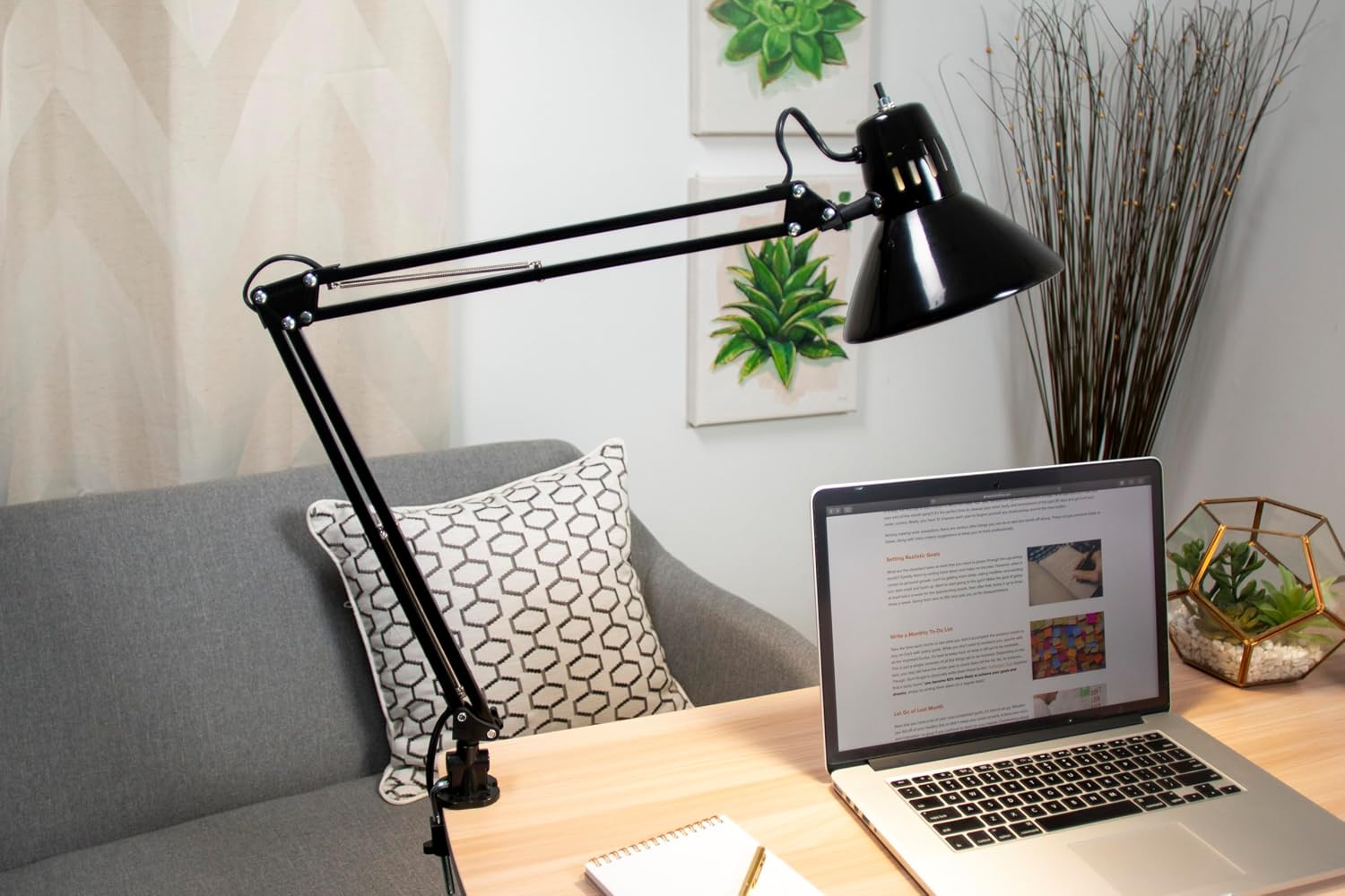 Bostitch Office VLF100 LED Swing Arm Desk Lamp with Clamp Mount, 36" Reach, Includes LED Bulb,Black