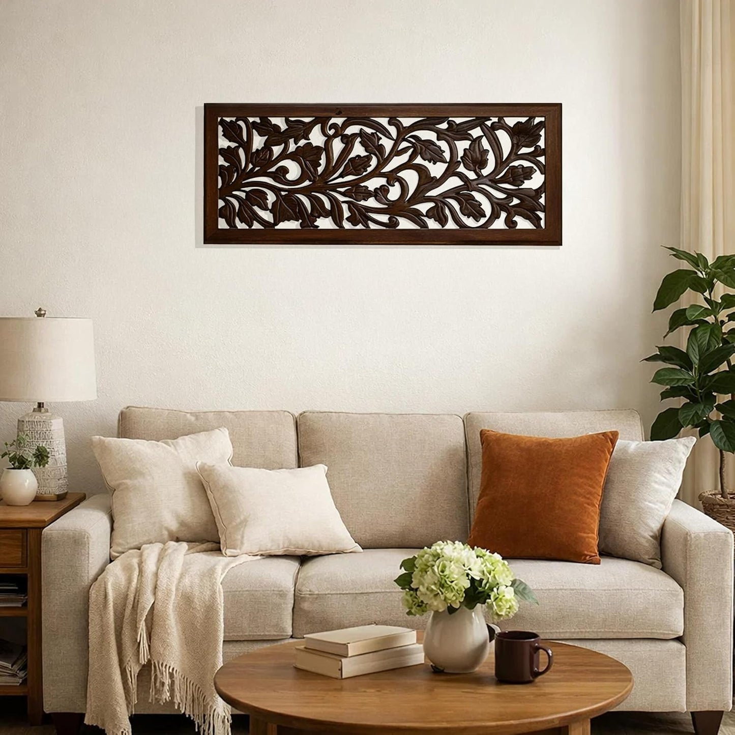 Benjara Hand Crafted Mango Wood Wall Panel / 12"L x 1"W / Brown