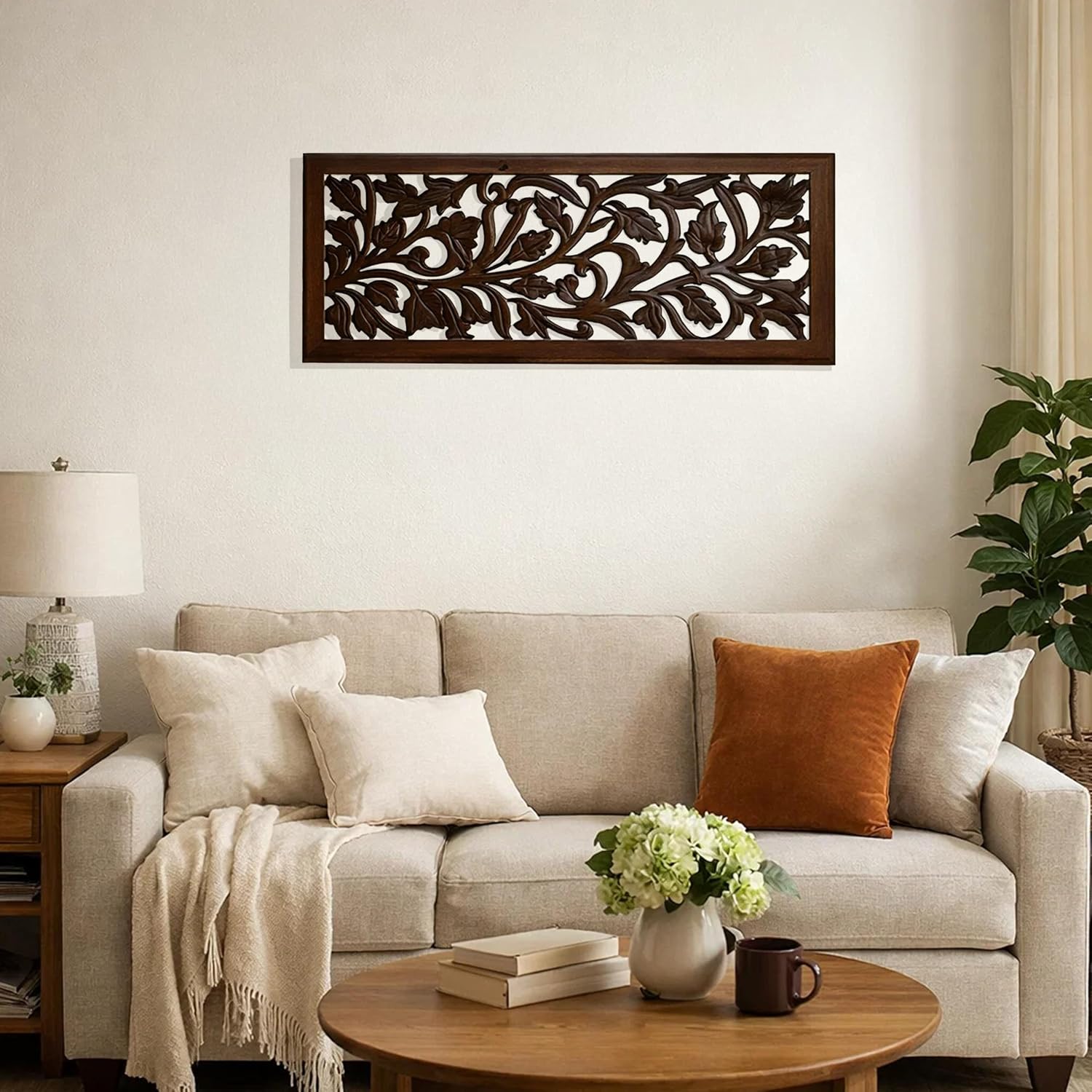 Benjara Hand Crafted Mango Wood Wall Panel / 12"L x 1"W / Brown