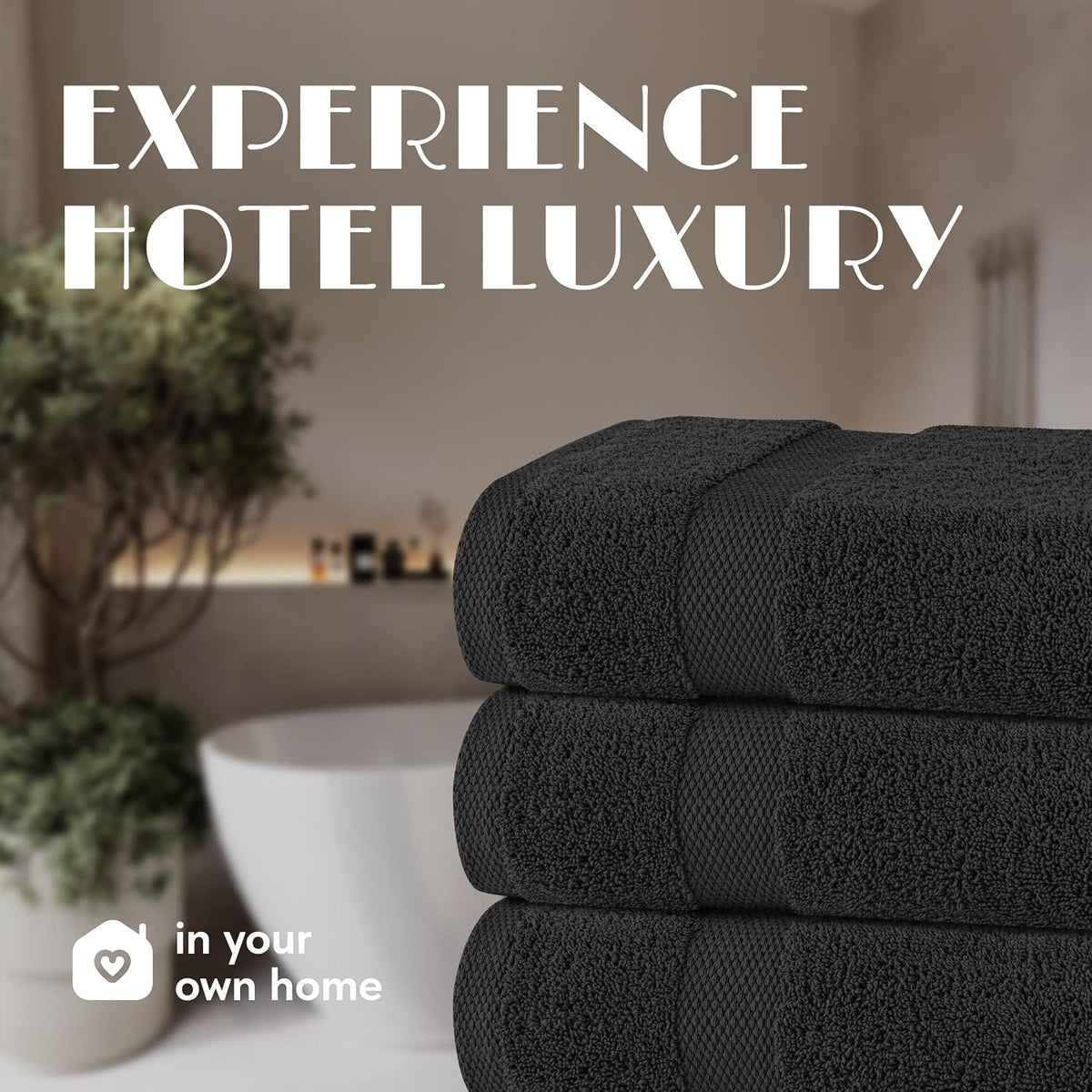 White Classic Wealuxe Black Bath Towels 24x50 Inch, Cotton Towel Set for Bathroom, Hotel, Gym, Spa, Soft Extra