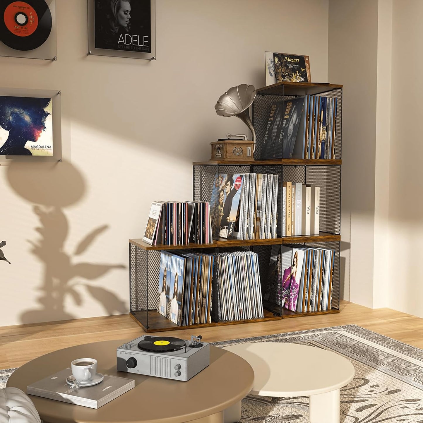 1 Cube Vinyl Record Storage, Retro & Durable Vinyl Crate and Record Holder | Modular Stackable Album Storage Record Box