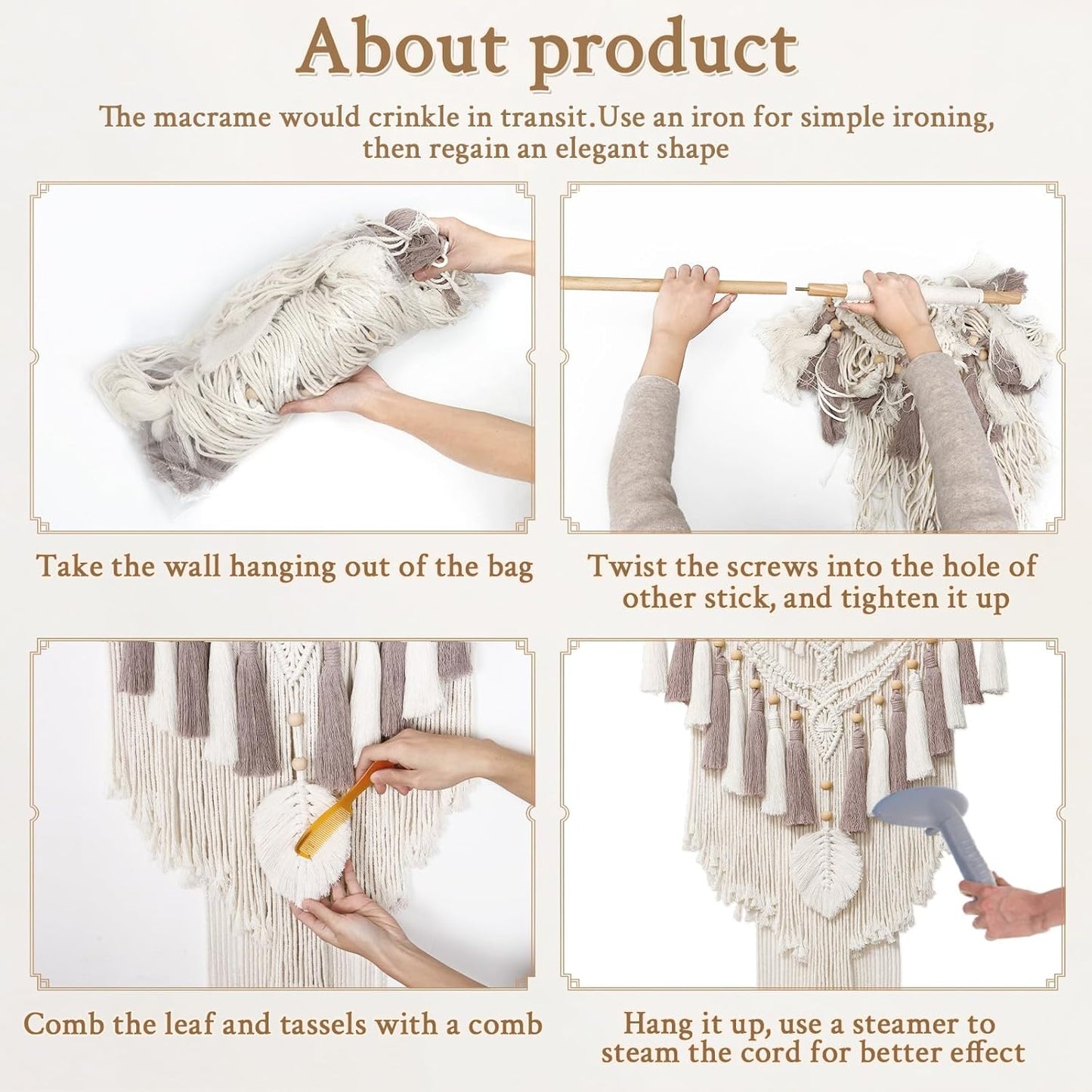 Macrame Wall Hanging Large Boho Woven Wall Tapestry Handmade & Dusty Rose Bohemian Tapestry / Beige