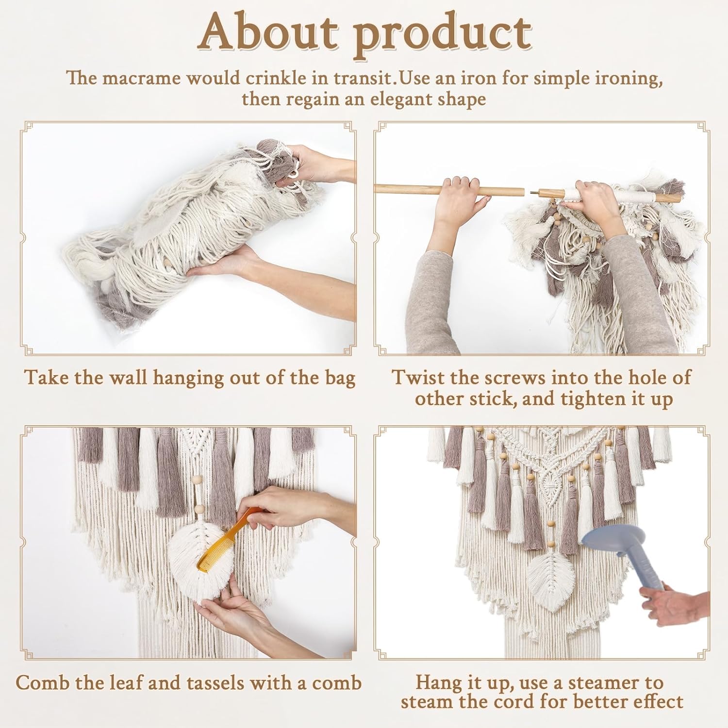 Macrame Wall Hanging Large Boho Woven Wall Tapestry Handmade & Dusty Rose Bohemian Tapestry / Beige