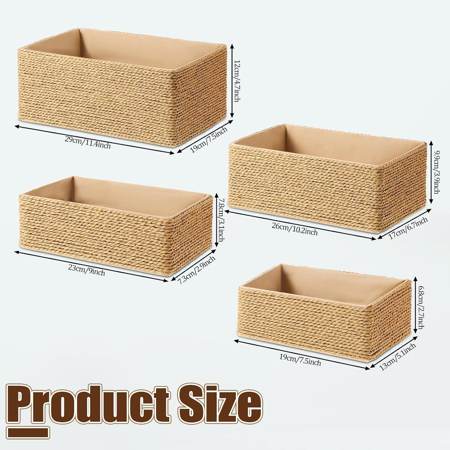 Wicker Storage Basket Hand Woven Paper Rope Storage Baskets Decorative Fruit Basket / Set of 4