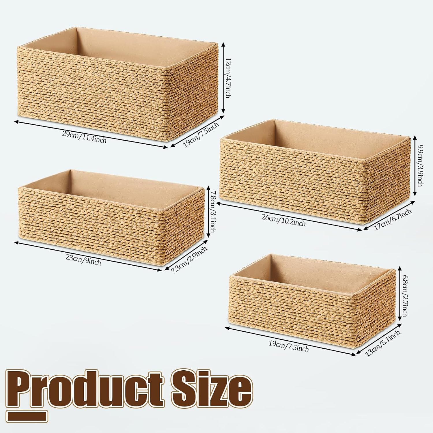 Wicker Storage Basket Hand Woven Paper Rope Storage Baskets Decorative Fruit Basket / Set of 4