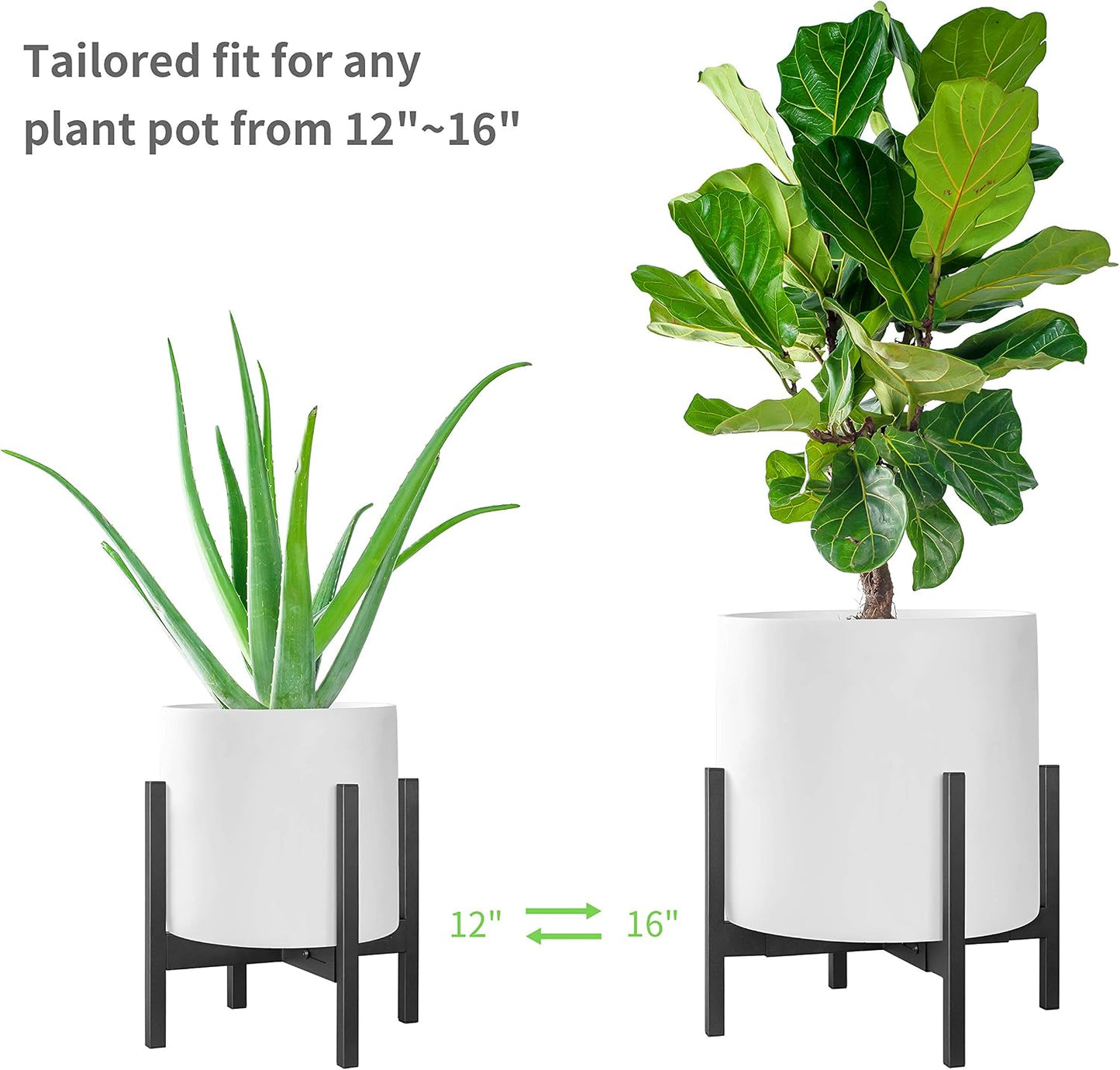 FaithLand Plant Stand, Adjustable Size Fits 12 13 14 15 16 Inches Large Plant Pot, Metal Planter Stand, Mid Century