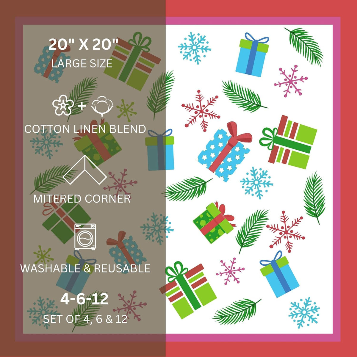 FINGERCRAFT Cloth Napkins Set of 12 Cotton Linen, 20x20 Inch, Wonderland | Mitered corner, washable, soft, absorbent