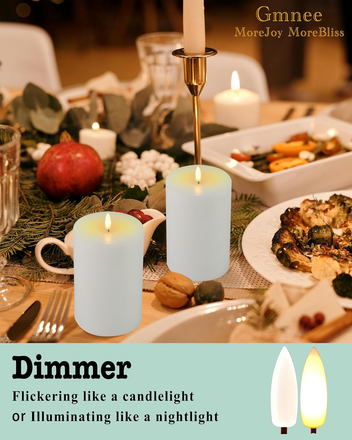 Gmnee 4"x6" Flickering Flameless Candles with Remote Timer, Real Wax, White | 2 Pack 4" Diameter Extra-Large Pillar