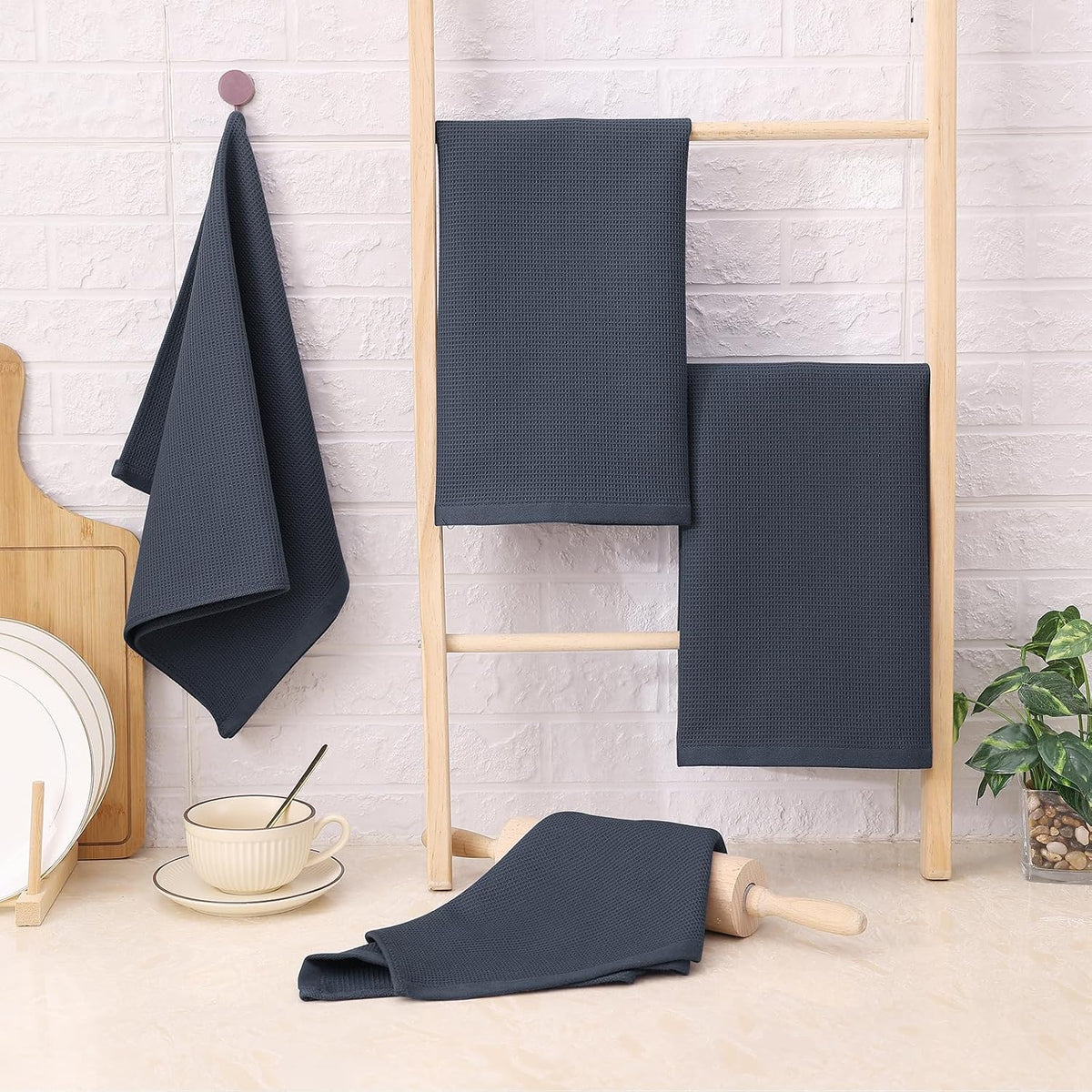 Homaxy 100% Cotton Waffle Weave Kitchen Towels, 12 Pack, Dark Grey | Soft and Absorbent Dish Towels, 16 x 26 Inches
