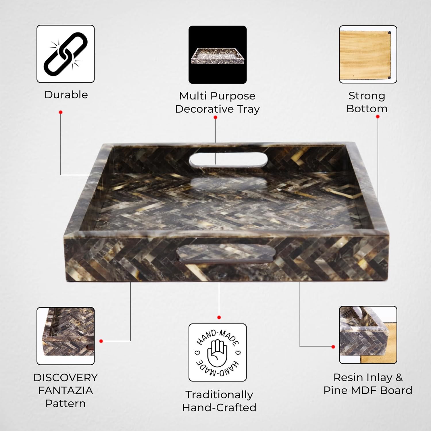 Decorative Tray / Square Serving Tray / 12 x 12 x 2 / Discovery Fantazia