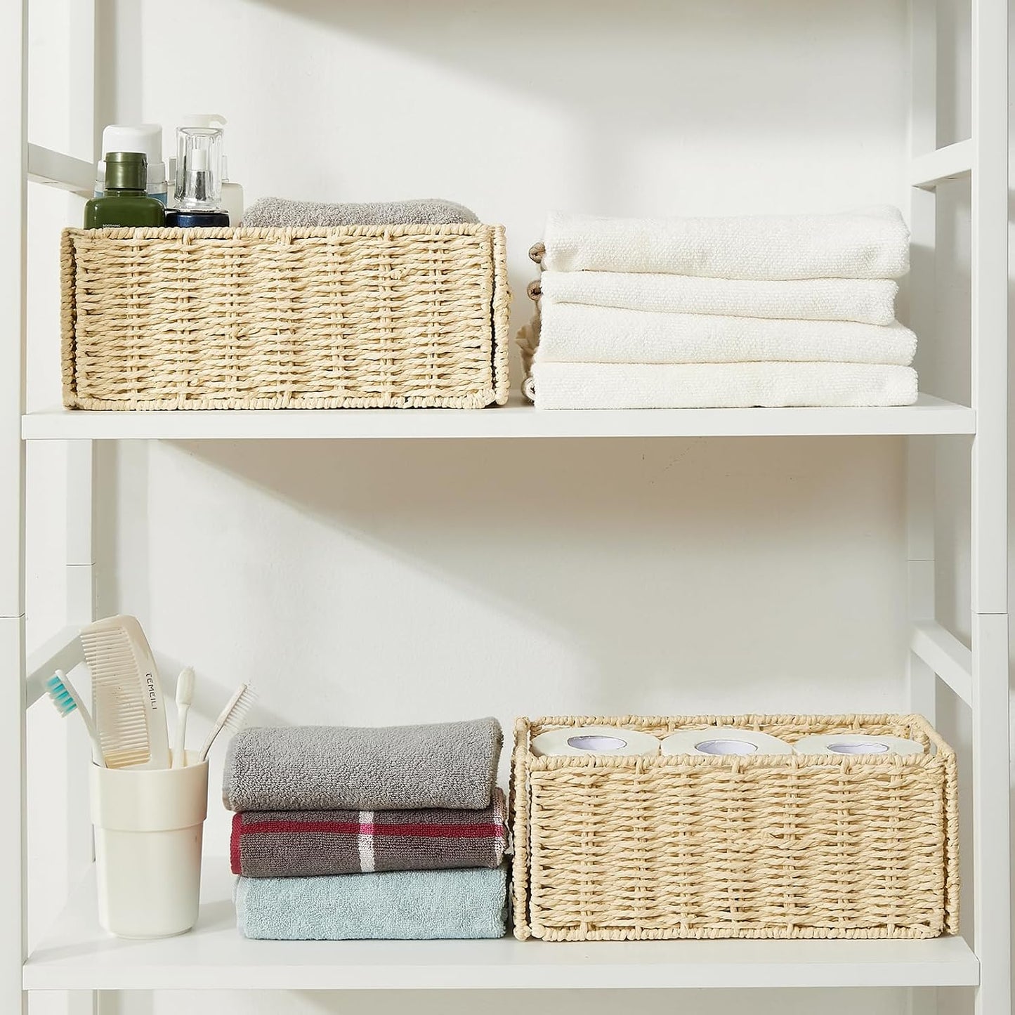 Wicker Storage Basket / Beige / 11.2"D x 6.1"W x 4.8"H / Set of 2