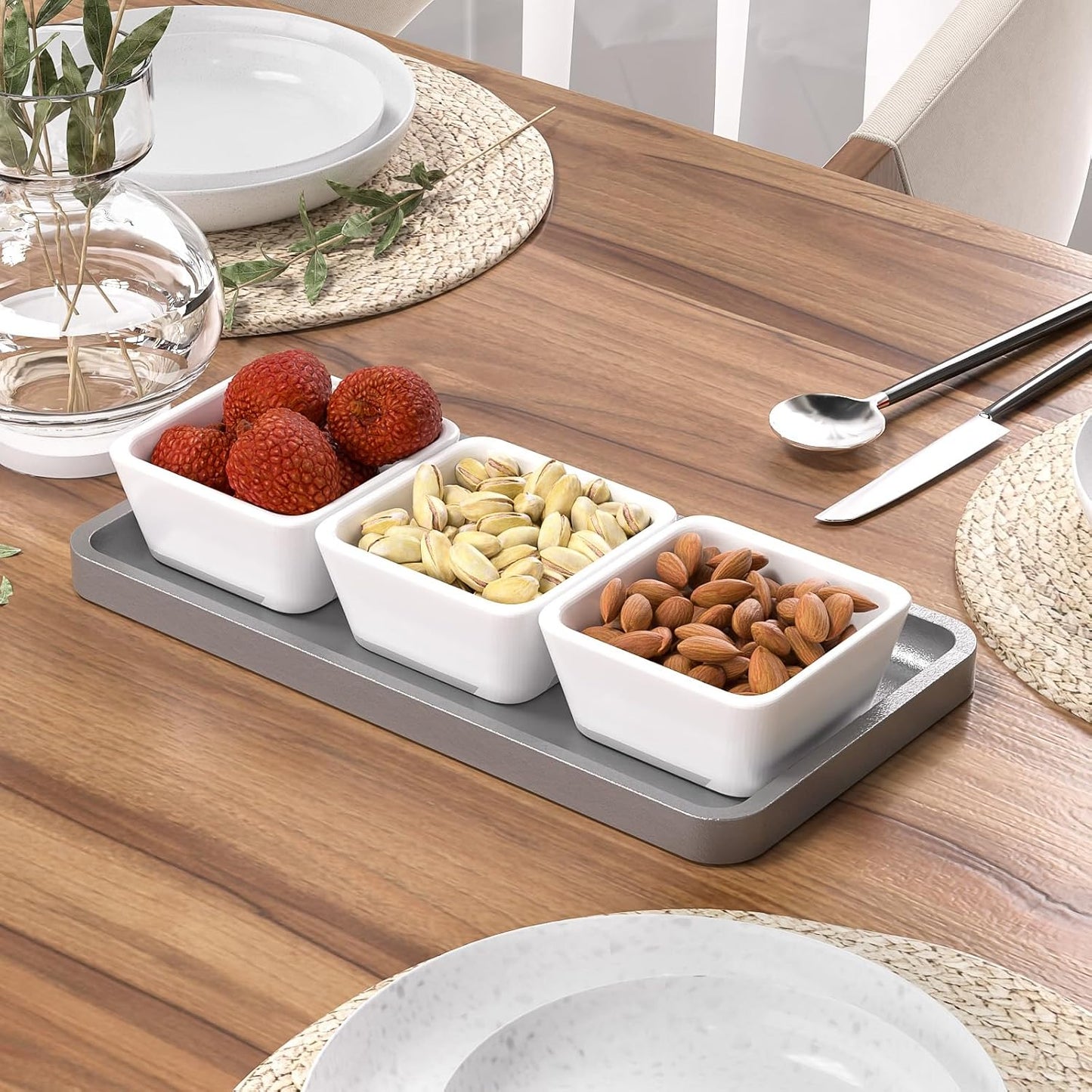 Bamboo Kitchen Tray for Soap Dispenser Spice / Silver / 11.8 x 6.1 x 0.8