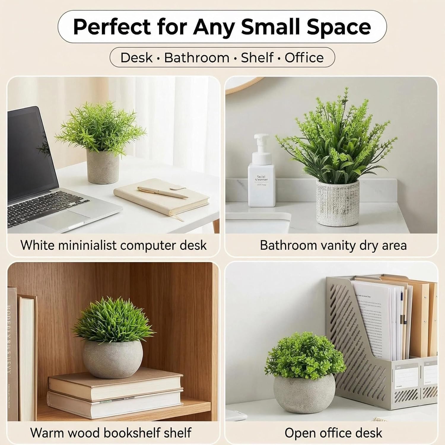 Small Artificial Potted Plants for Desk Decor / Eucalyptus & Grass Mix Set