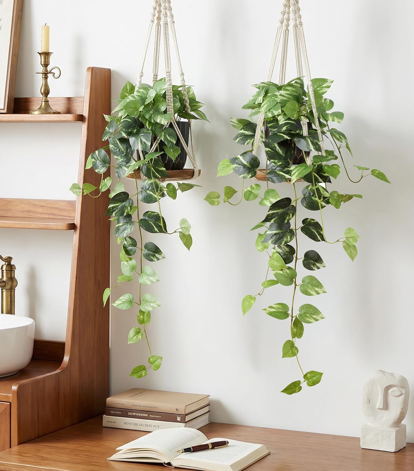 Fake Plants Faux Pothos Plants Potted Indoor Artificial / Golden Green Pothos Potted / Set of 2