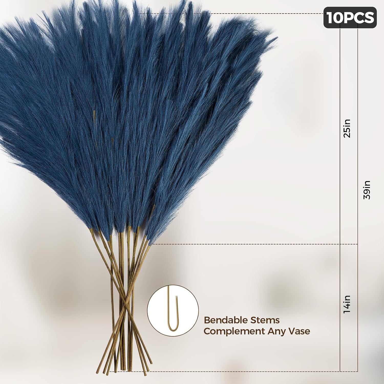 Large Tall Fluffy Artificial Fake Flower / Blue / 3.2 Inch / Set of 10