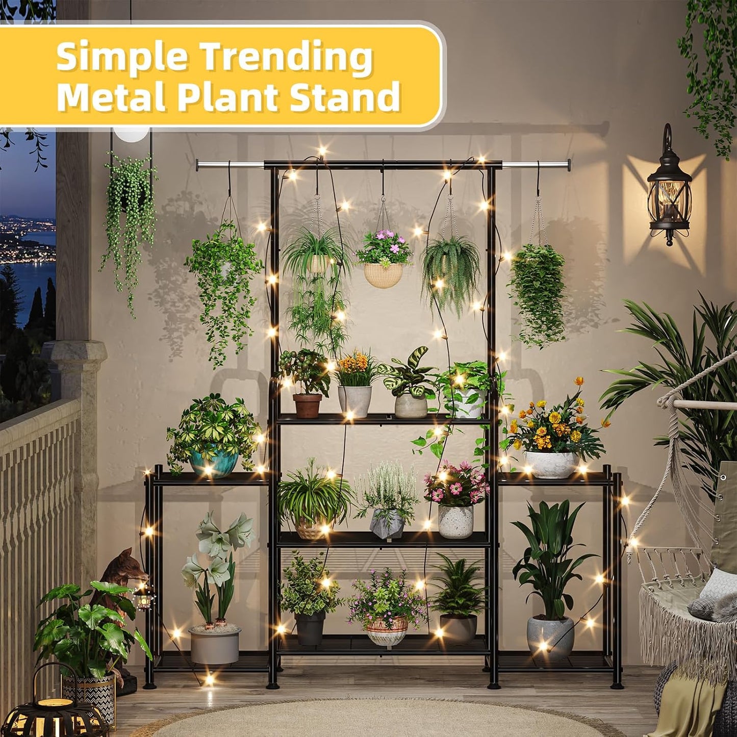 Simple Trending Plant Stand Indoor Outdoor, Metal 3 Tier Tall Hanging Plant Shelf for Multiple Flower Planter Large