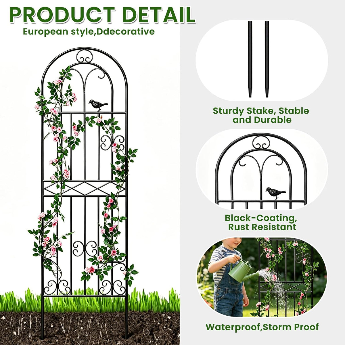 2 Pack 70.8"x19.7" Metal Gardon Trellis for Climbing Plants Outdoor, | Rustproof, Heavy Duty, Black Coating Gardon