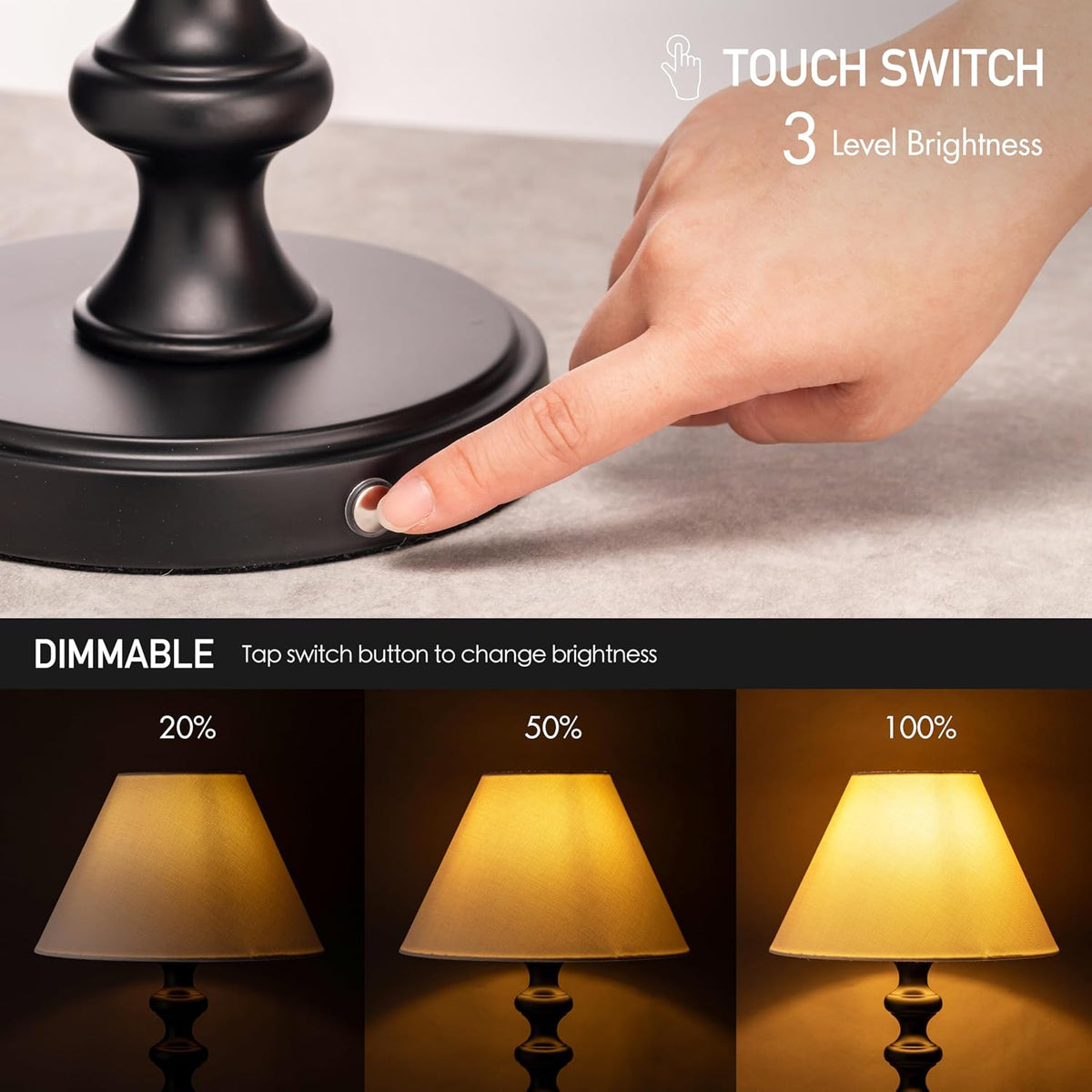 O'Bright Ember Rechargeable Table Lamp (Black_Baluster)
