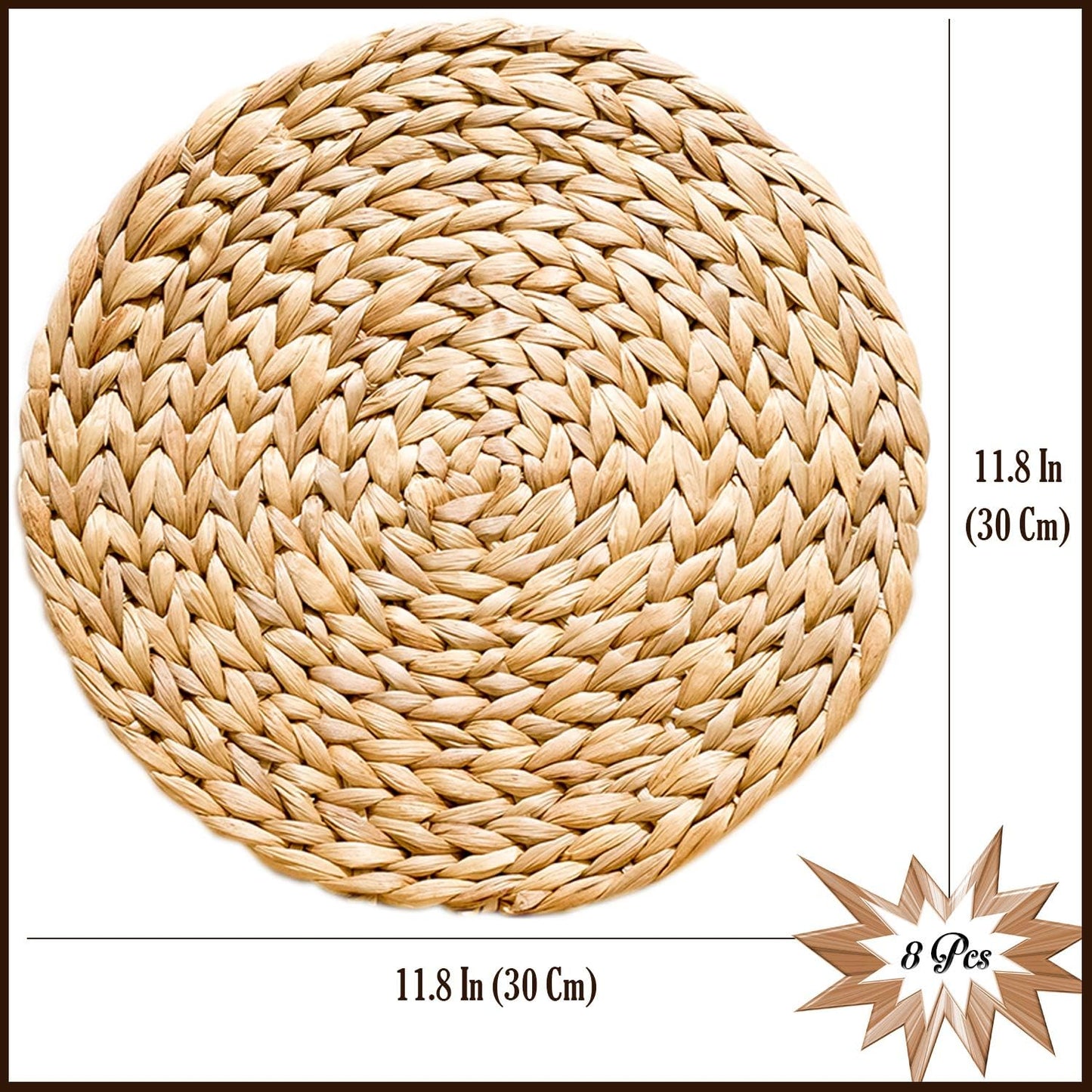 Round Woven Placemats Set of 8, Water Hyacinth Rattan Placemats 11.8 in, Small Charger Plates for Salad & Dessert