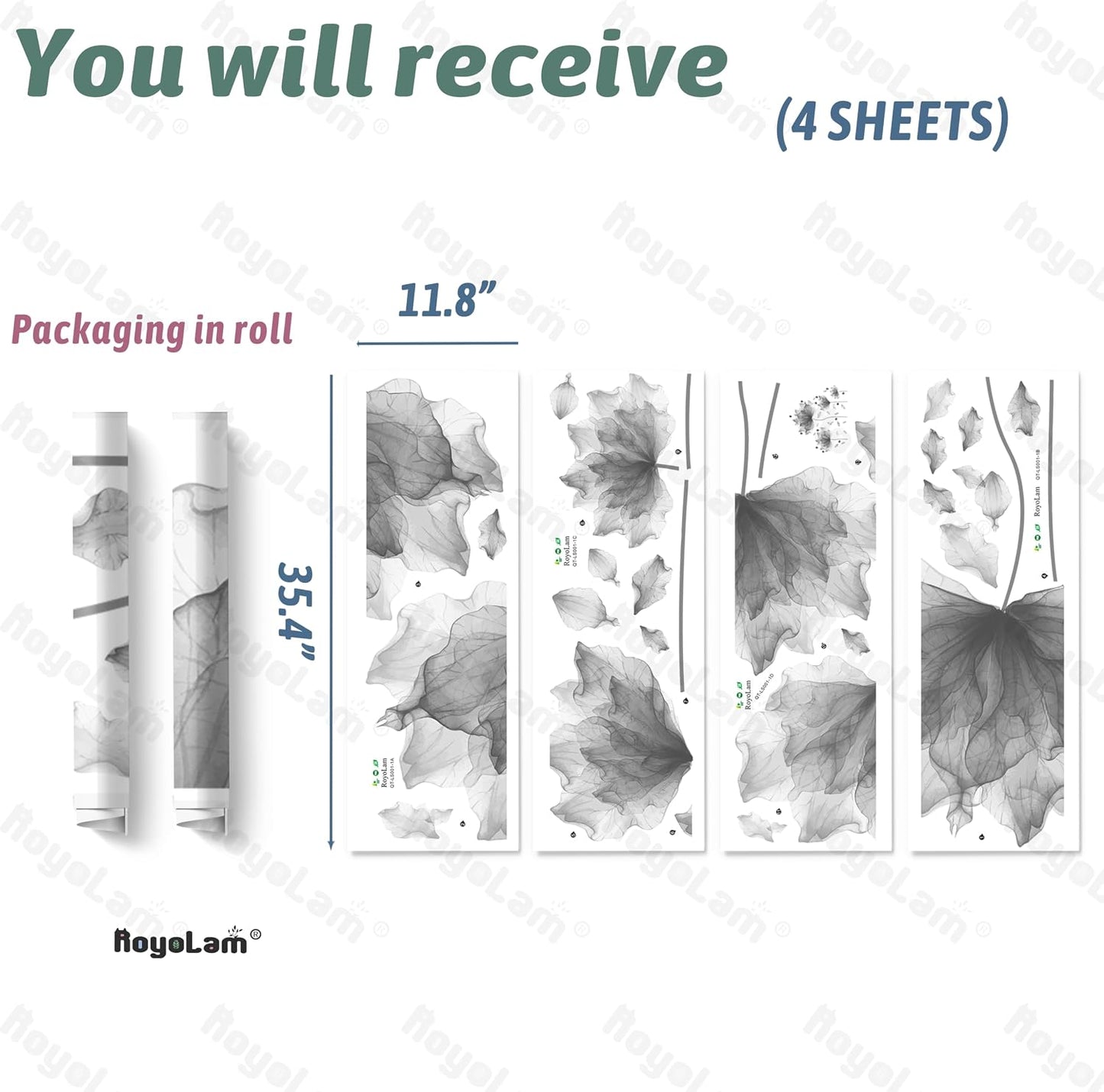 Flower Petal Wall Decal Floral Wall Sticker / Gray / 59.1'' x 49.6