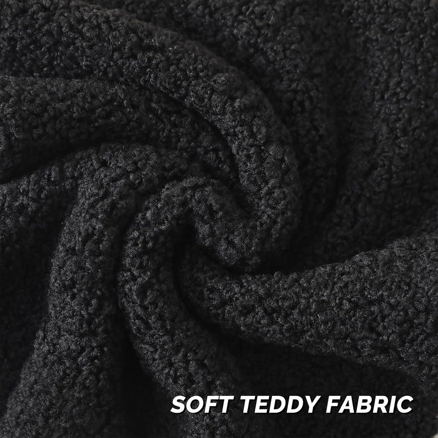 Furry Faux Fur Teddy Boucle Textured Cushion Covers / Black / 20 x 20 / Set of 2