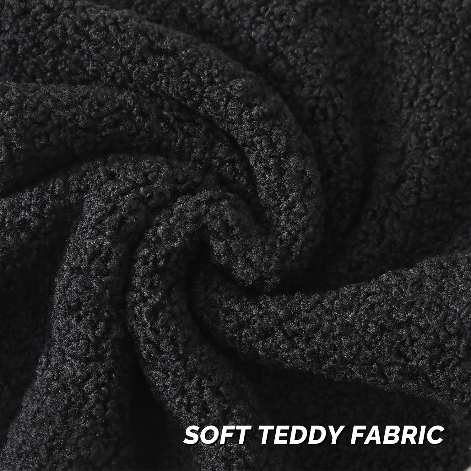 Furry Faux Fur Teddy Boucle Textured Cushion Covers / Black / 20 x 20 / Set of 2