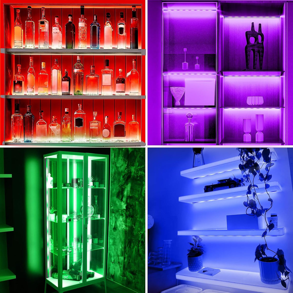 JUSJUBR RGB Shelf Lights, 4 PCS 12 Inch LED Light Bars for Night Ambient Lighting, Multiple Colors and Lighting Modes