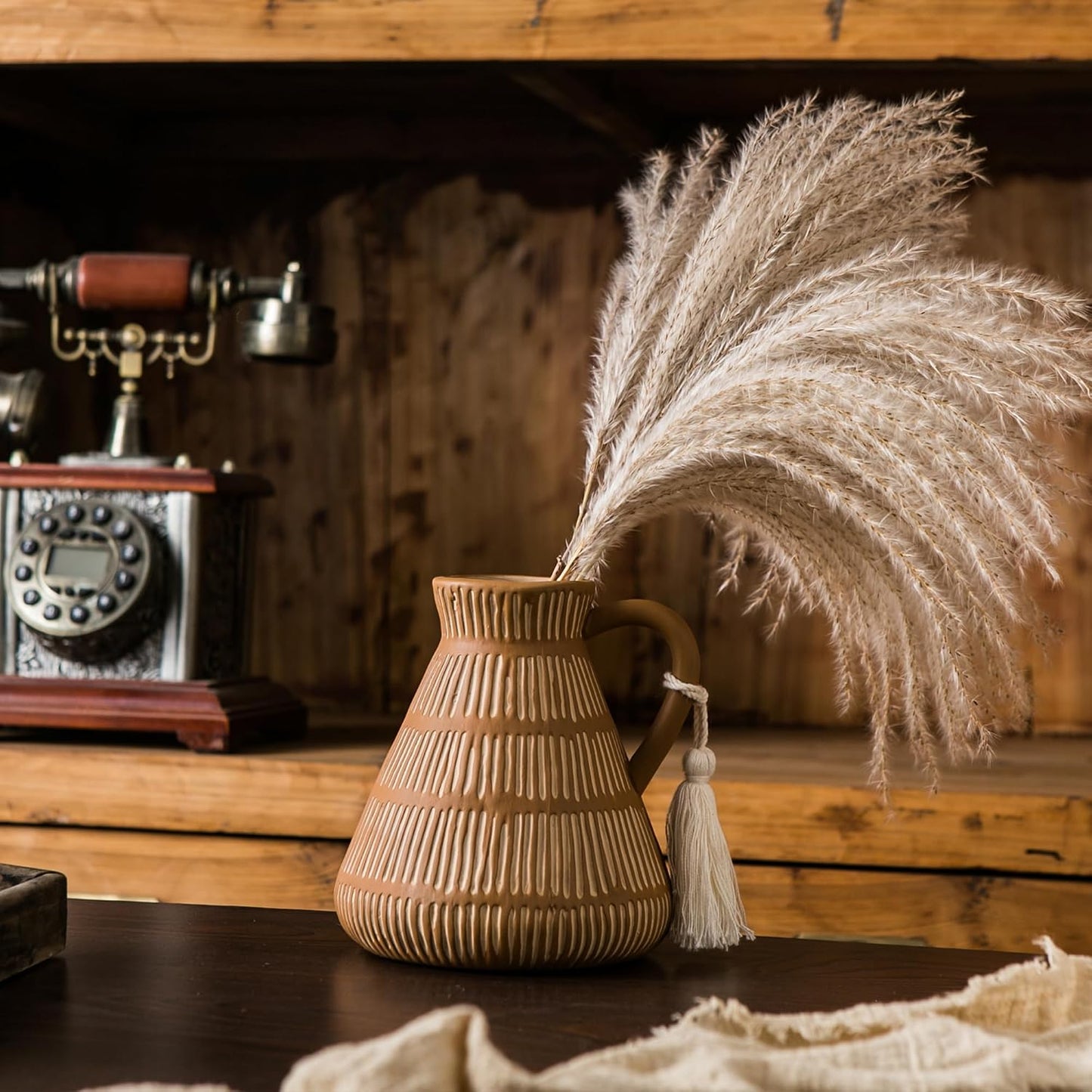 Rustic Farmhouse Vase / Yellow - Tassel