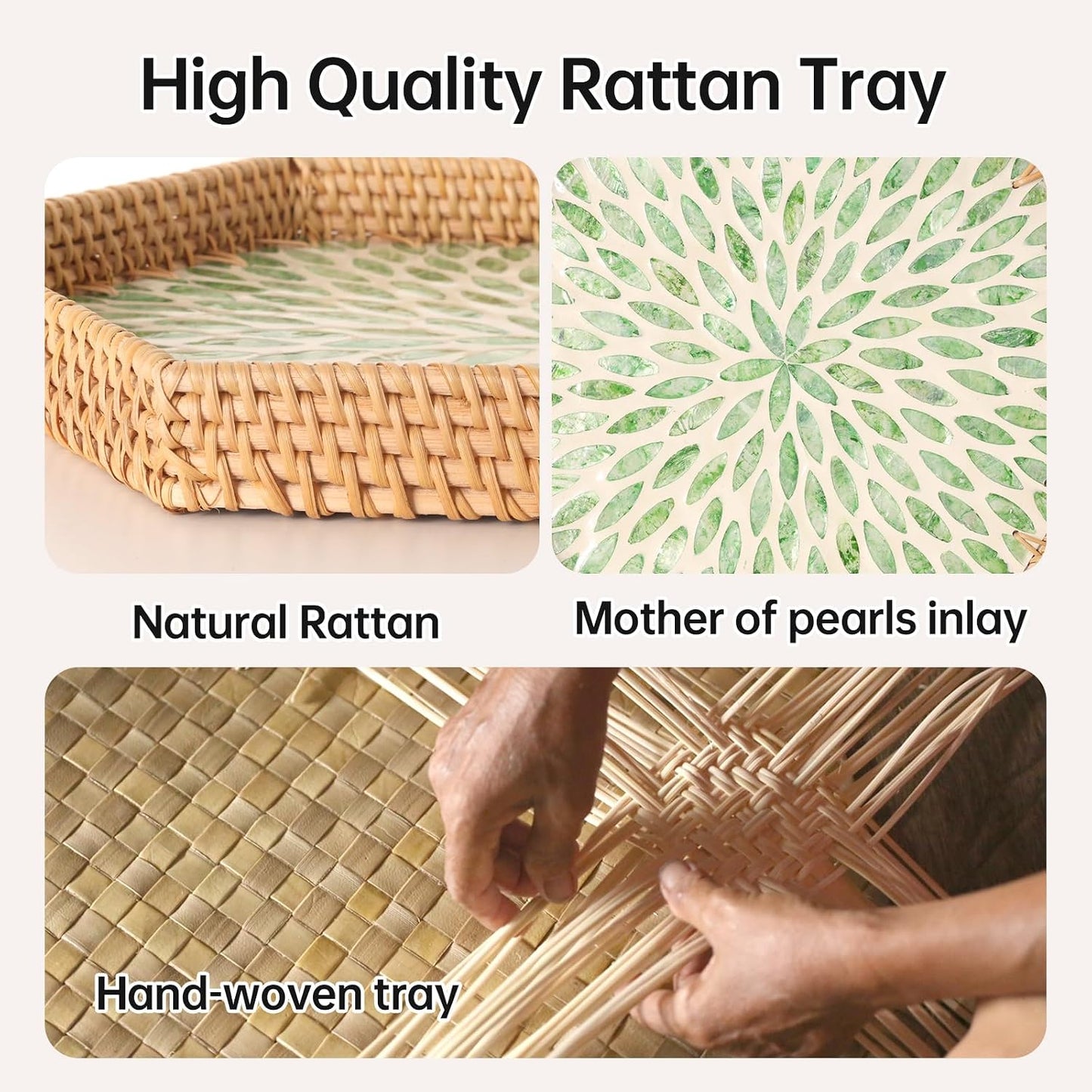 Hexagon Rattan Tray / Green Leaves