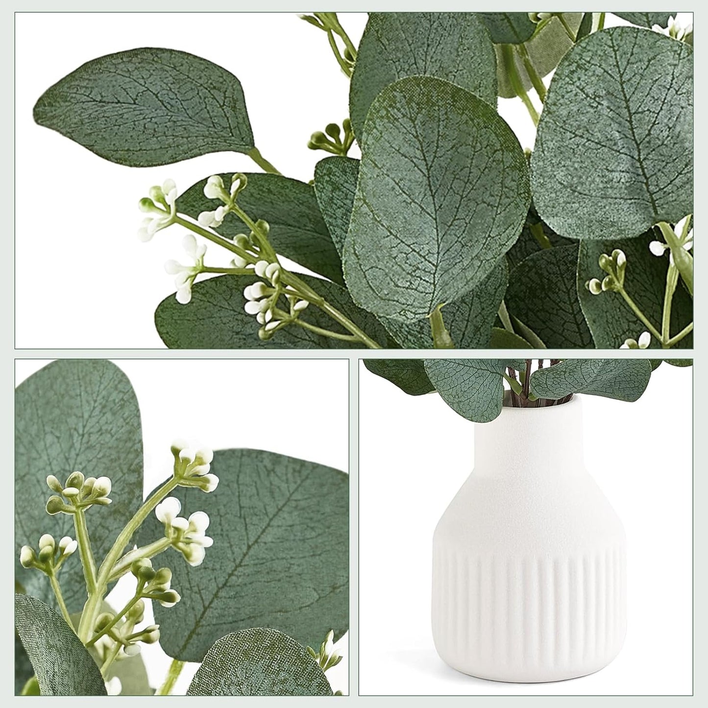 Artificial Eucalyptus Stems in Ceramic Vase Centerpiece Table Decorations Modern / White / Small