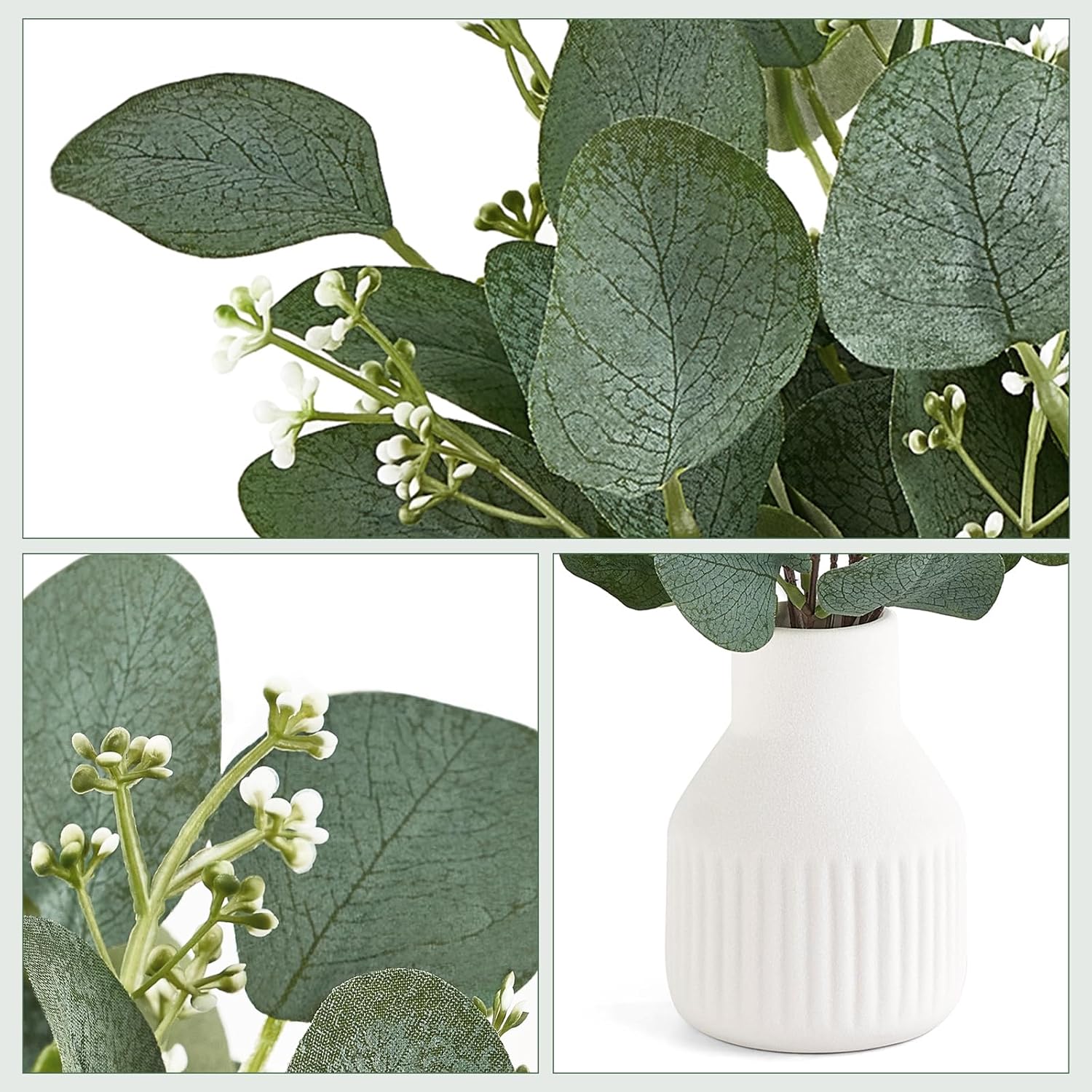 Artificial Eucalyptus Stems in Ceramic Vase Centerpiece Table Decorations Modern / White / Small