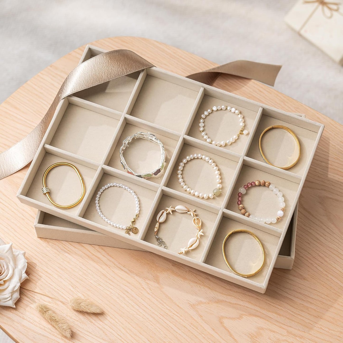 Drawer Jewelry Organizer & Display Trays / 12 Grids + 12 Grids / 13.8 x 9.4 x 1.2 / Set of 2