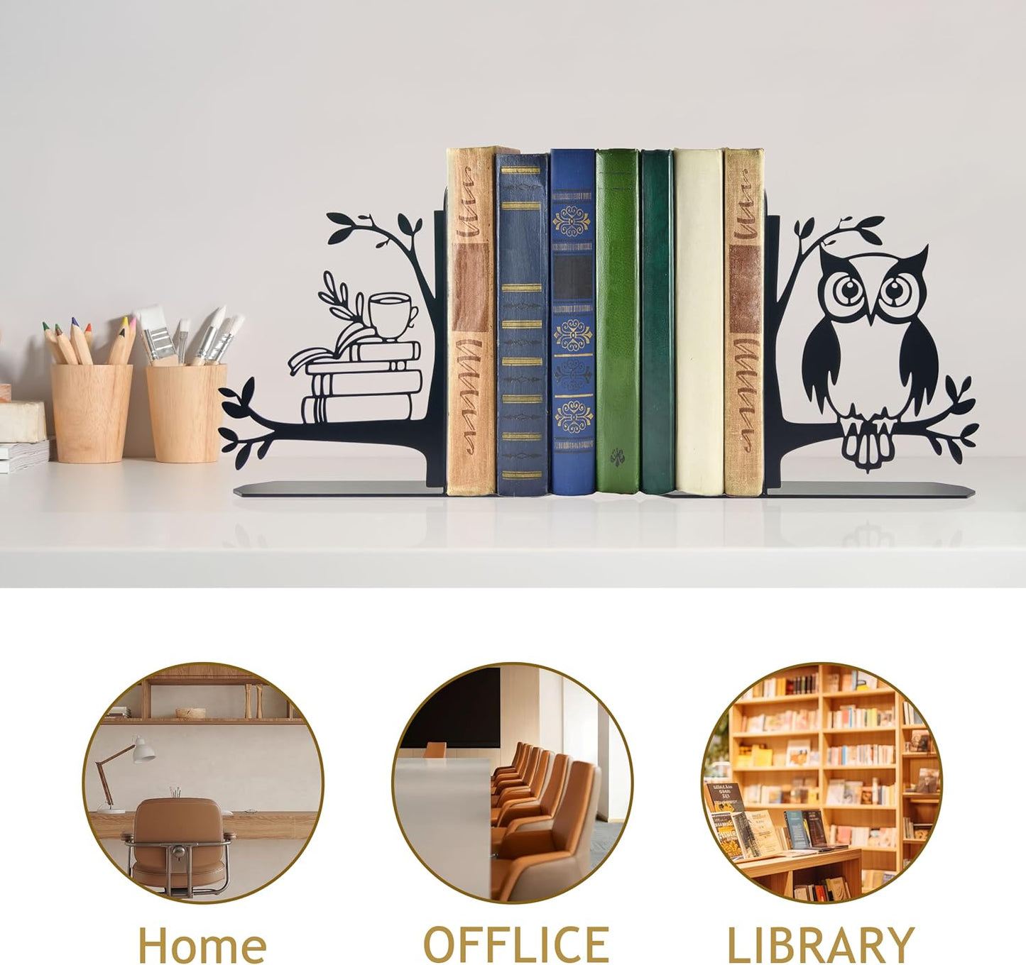 Owl and Books Metal Bookends Owl Book Ends
