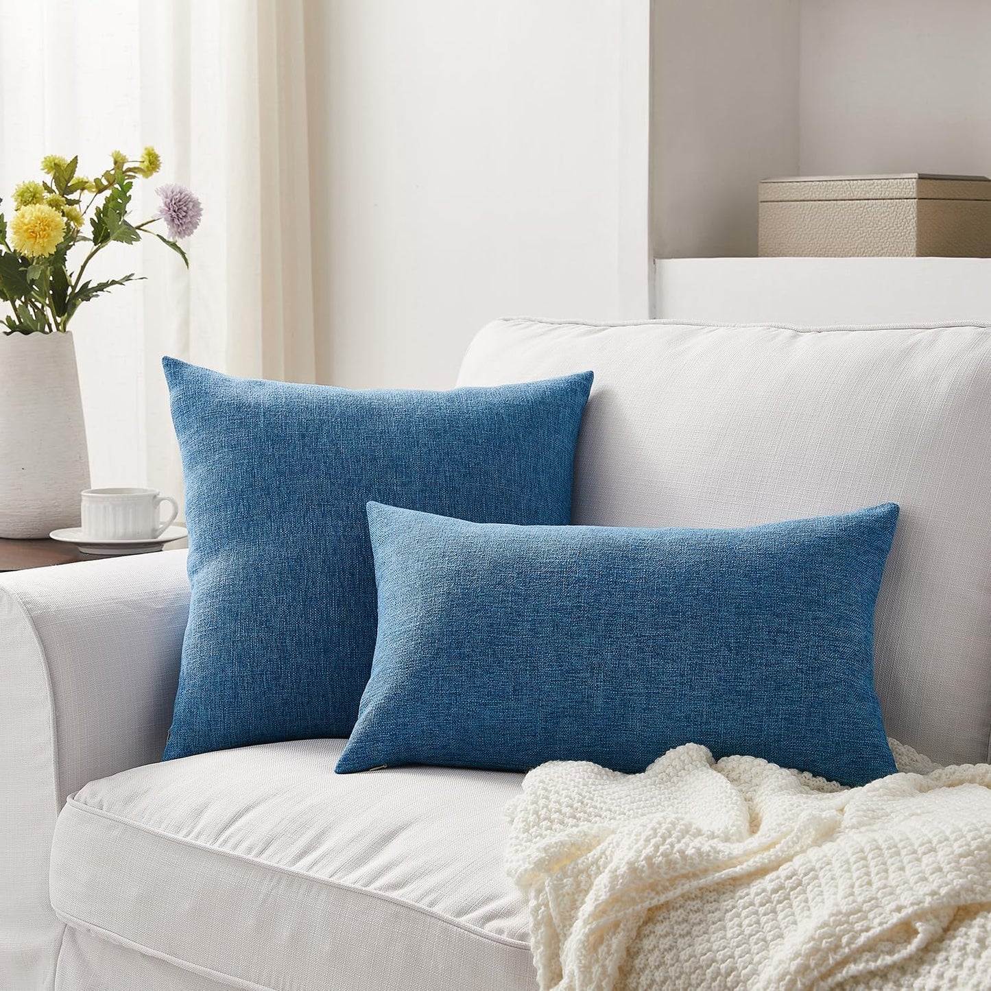 Pillow Covers Farmhouse Boho Decorative Throw Pillow Covers Linen / Blue / 22 x 22 / Set of 2