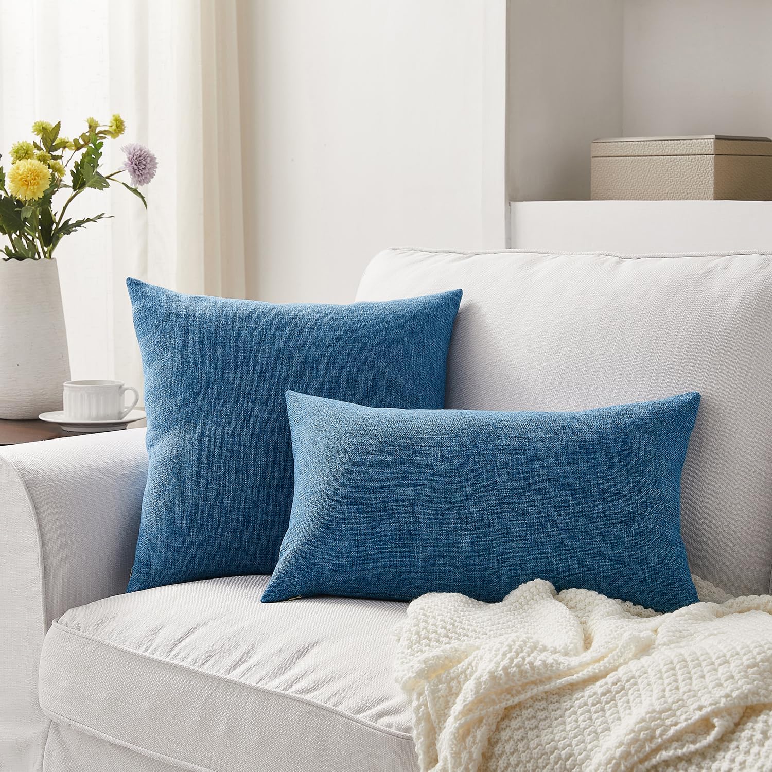 Pillow Covers Farmhouse Boho Decorative Throw Pillow Covers Linen / Blue / 22 x 22 / Set of 2