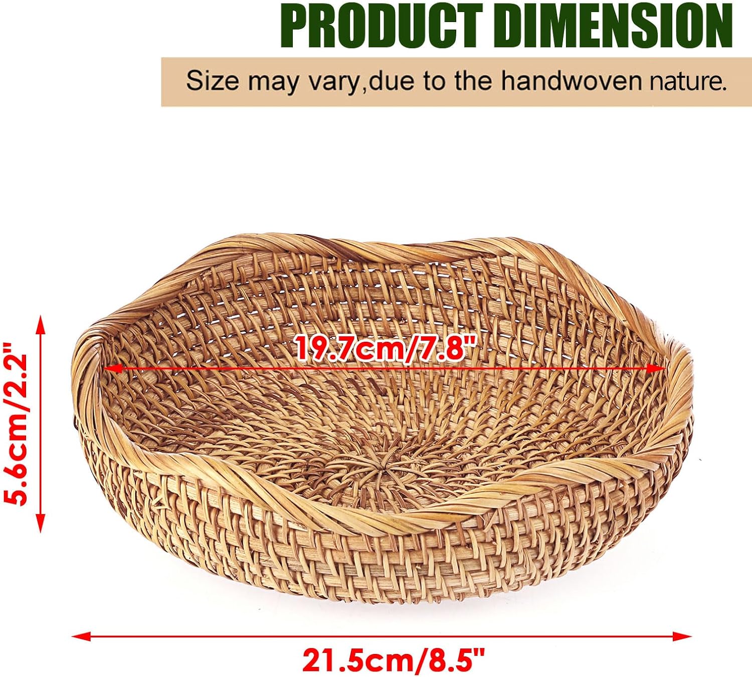 Natural Rattan Tray " Wicker Storage Bowls Hand Woven Basket Tray / 8.5 Inch / Natural Color