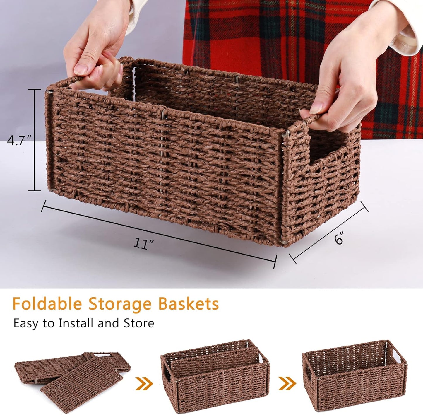 Wicker Storage Basket / Brown / 11.2"D x 6.1"W x 4.8"H / Set of 2