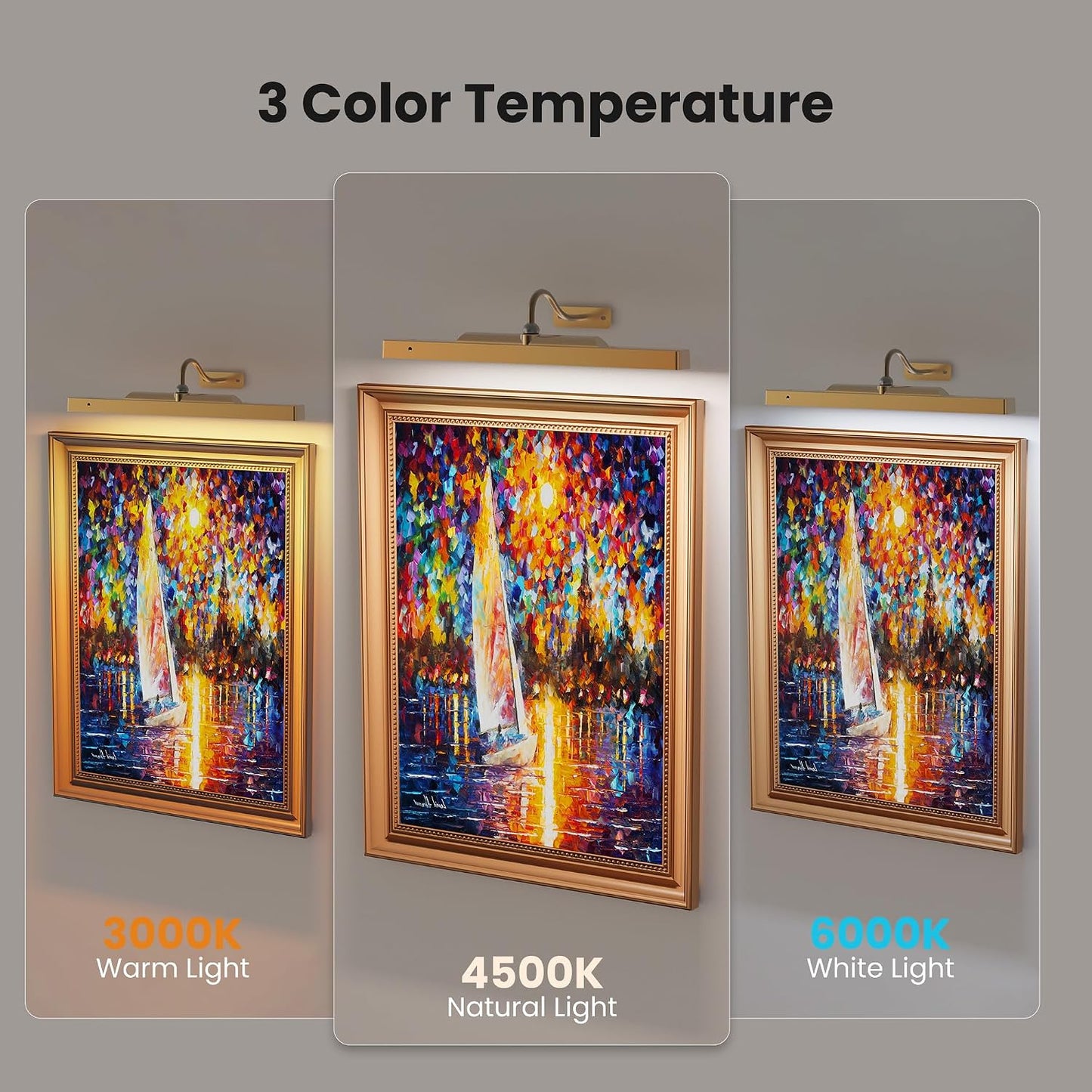 Picture Light Battery Rechargeable, 3Pack Picture Light for Wall with Remote, 3 Color Modes and Dimmable Classic Art