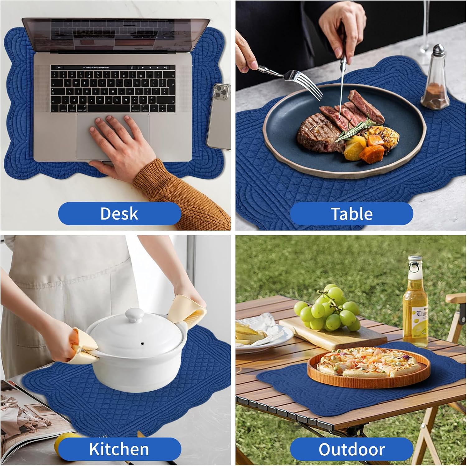 6 PC Quilted Placemats, 18"X13"Extra Large Cotton Placemats Set of 6, 100% Cotton Fabric Washable Cloth Table Mats for